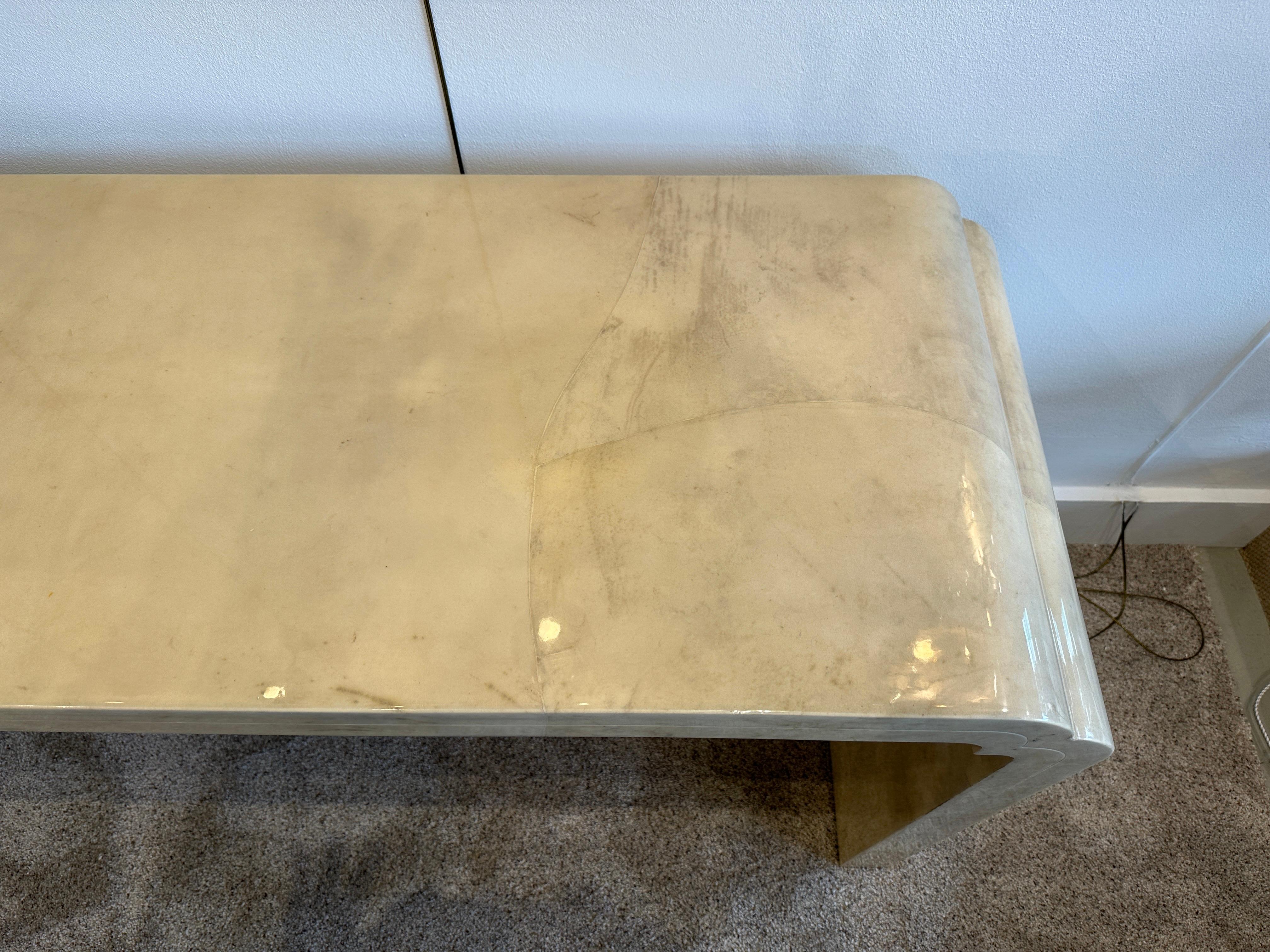 Mid-Century Modern Vintage Lacquered Goatskin Altar/ Waterfall Style Console Table For Sale