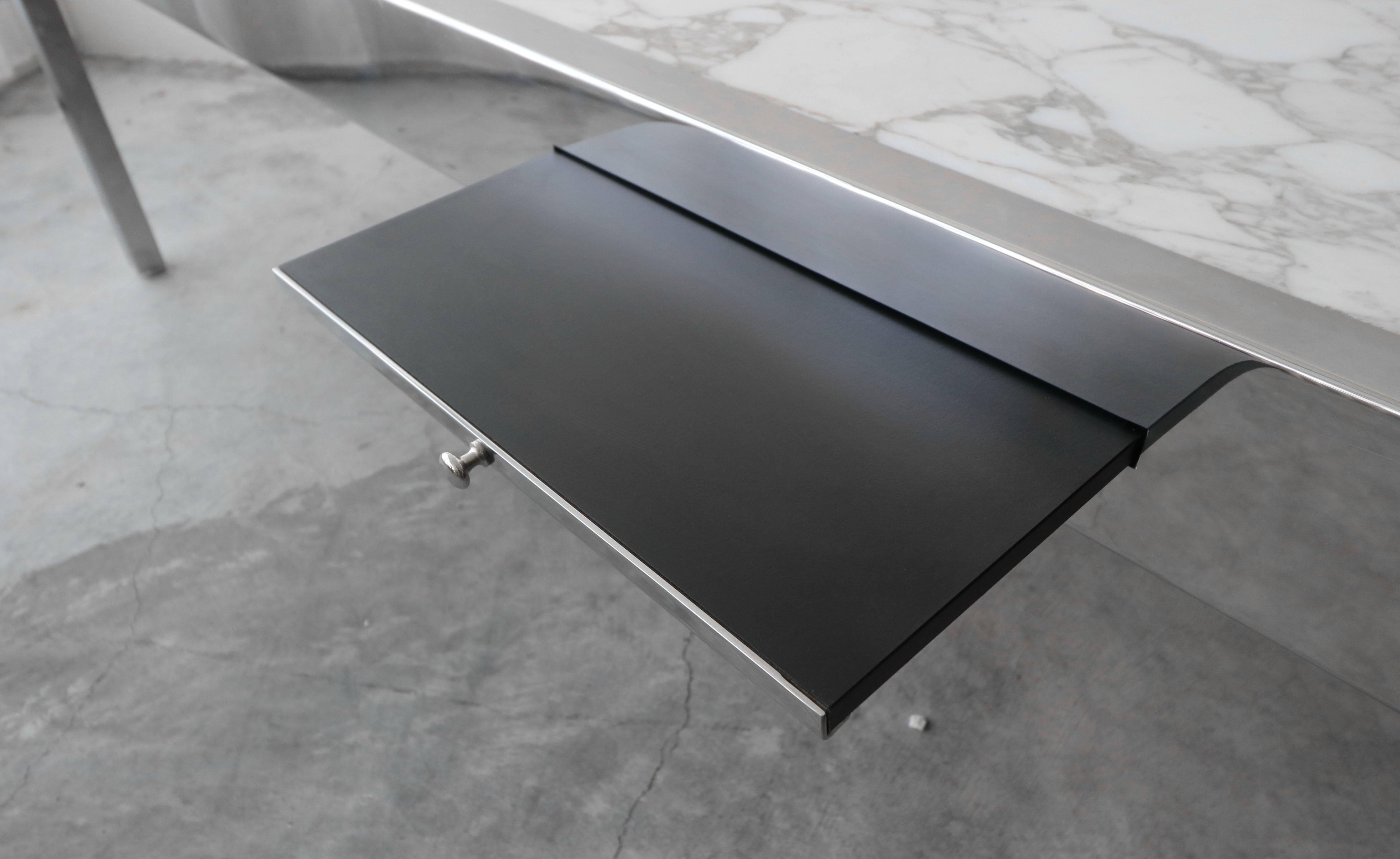 Marble and Polished Stainless Steel Executive Desk by Pace 2