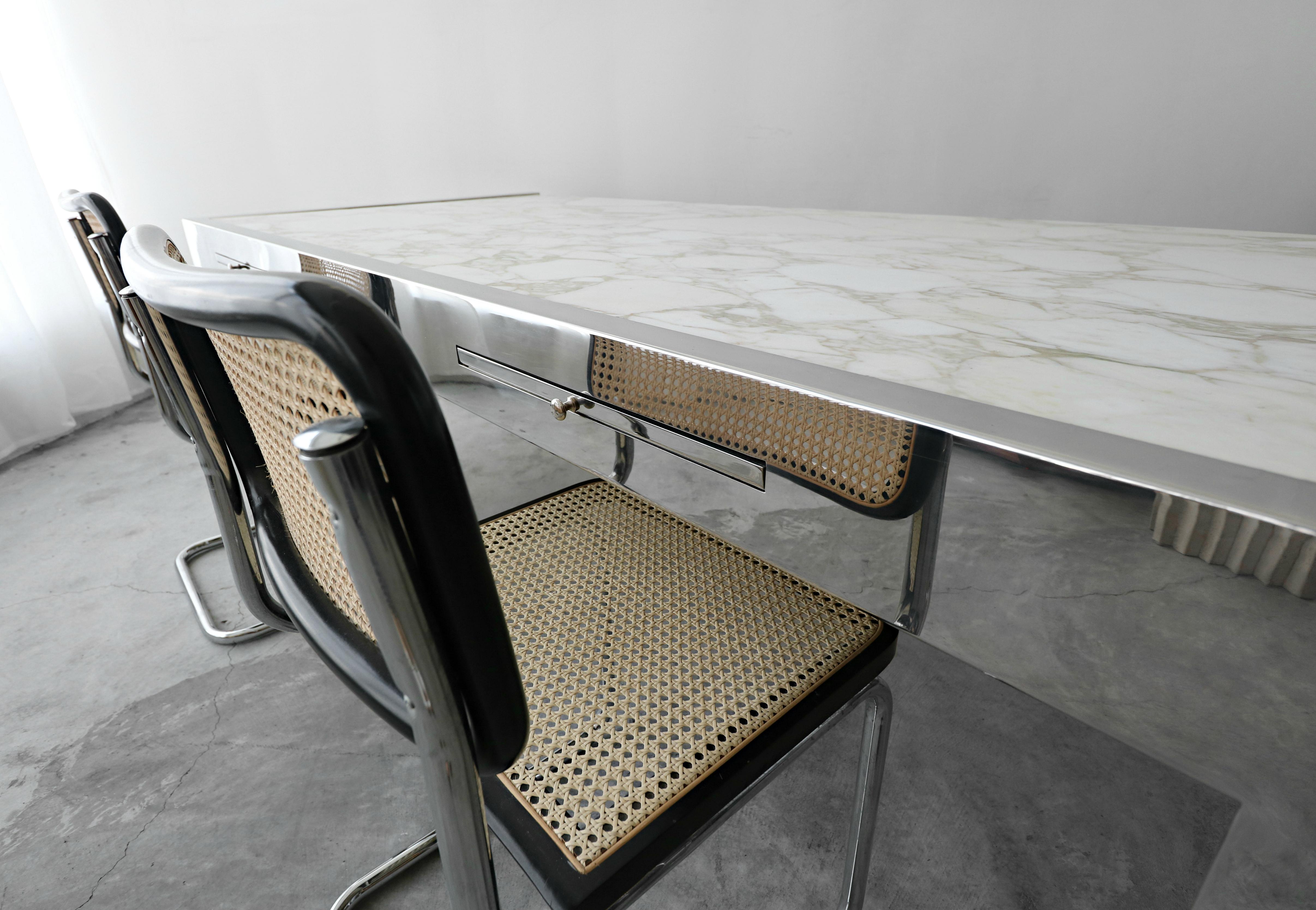Marble and Polished Stainless Steel Executive Desk by Pace 1