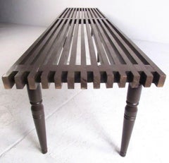7 Foot Mid-Century Slat Wood Bench