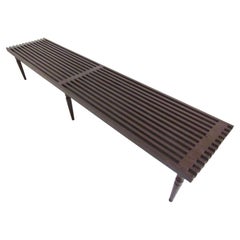 7 Foot Mid-Century Slat Wood Bench