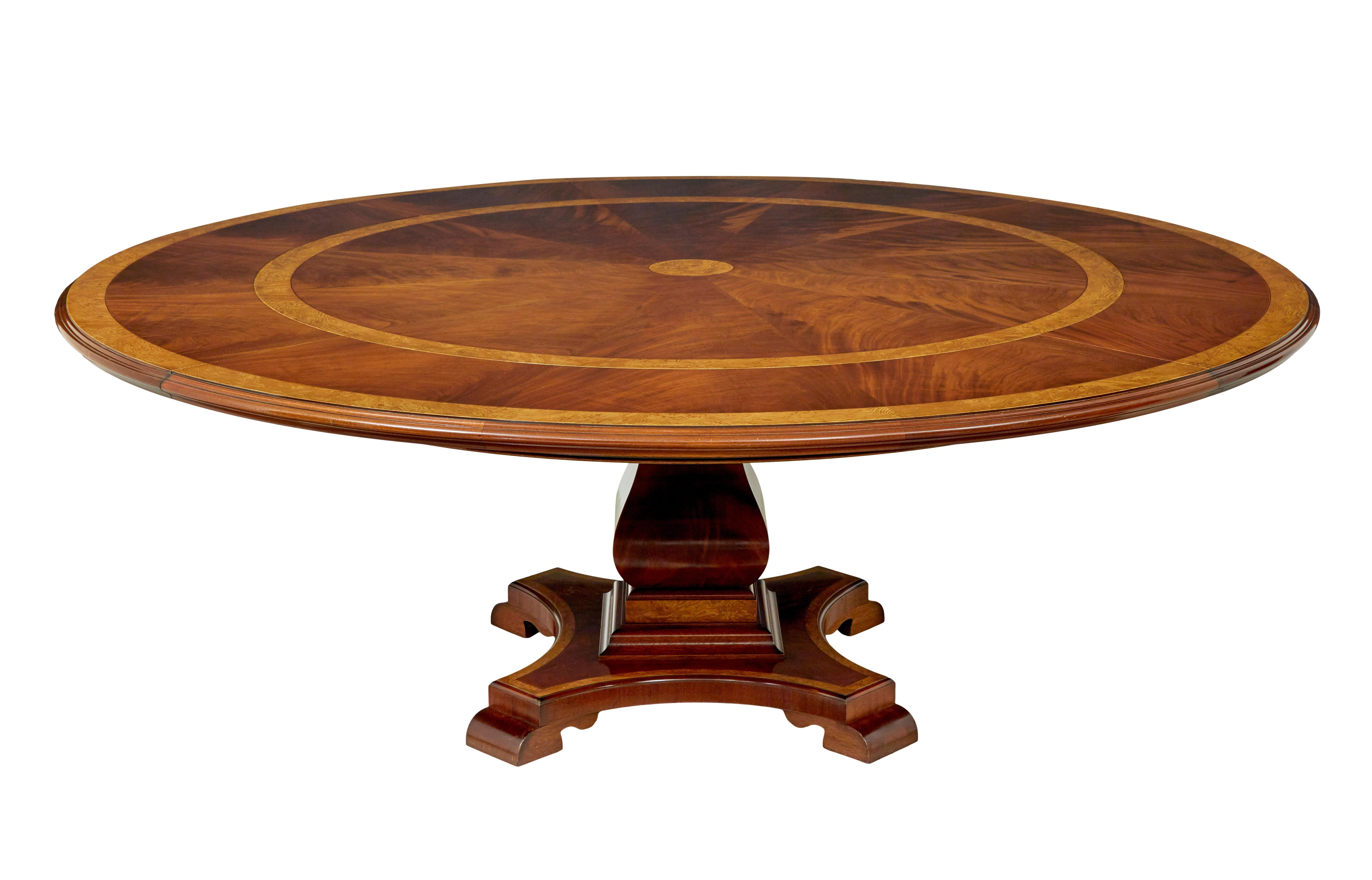 7 foot round inlaid jupe extending dining table For Sale 2