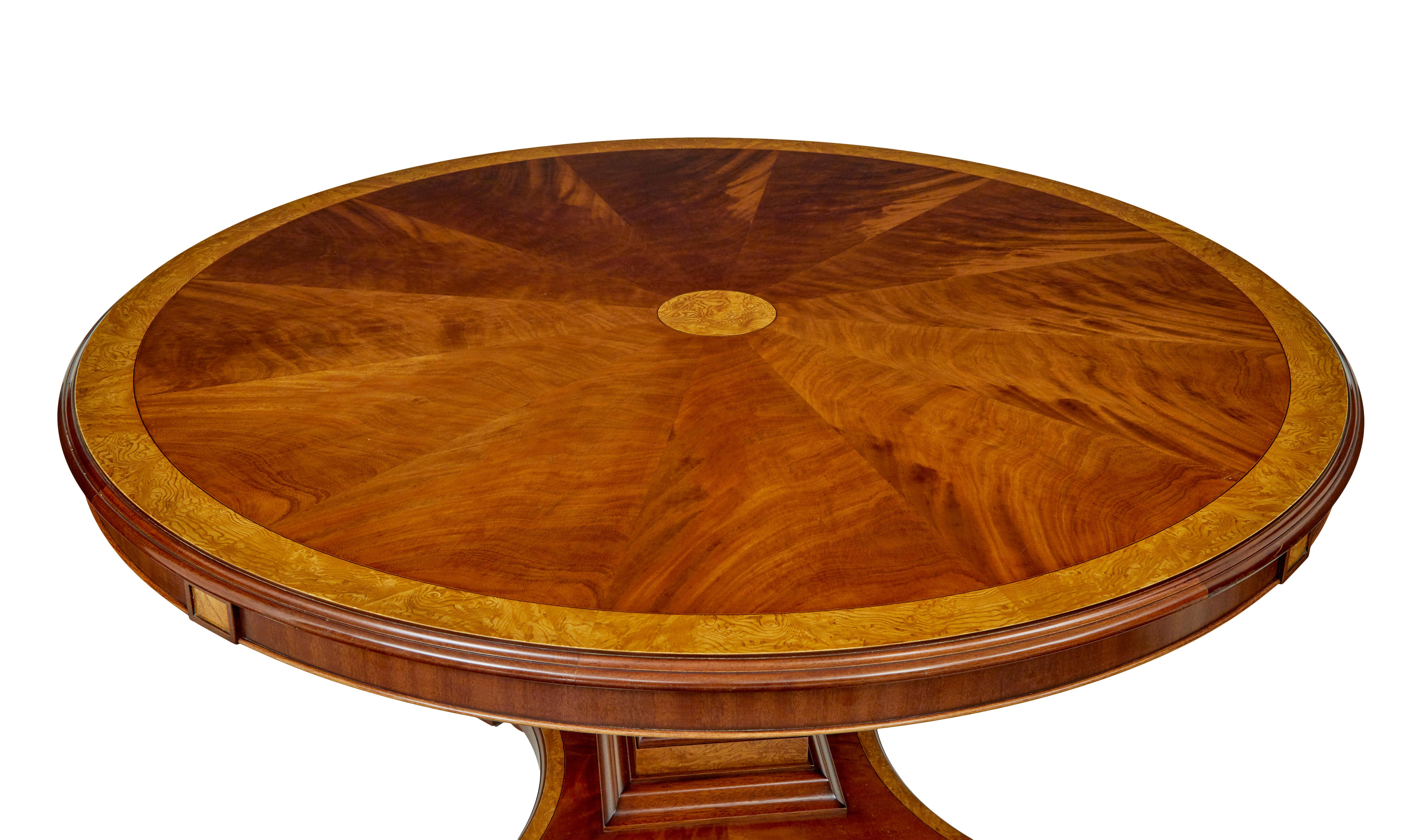 English 7 foot round inlaid jupe extending dining table For Sale