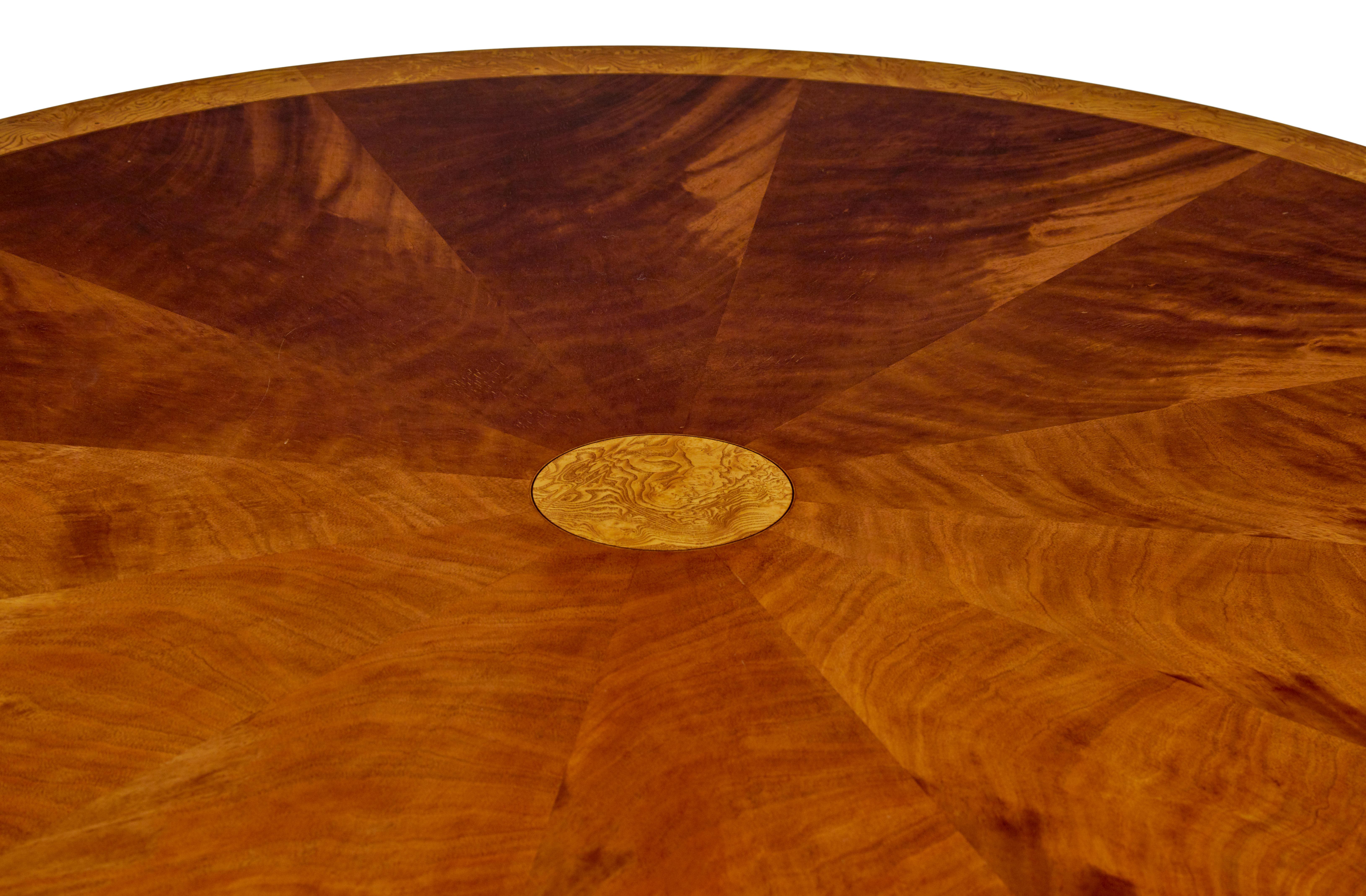 Hand-Carved 7 foot round inlaid jupe extending dining table For Sale