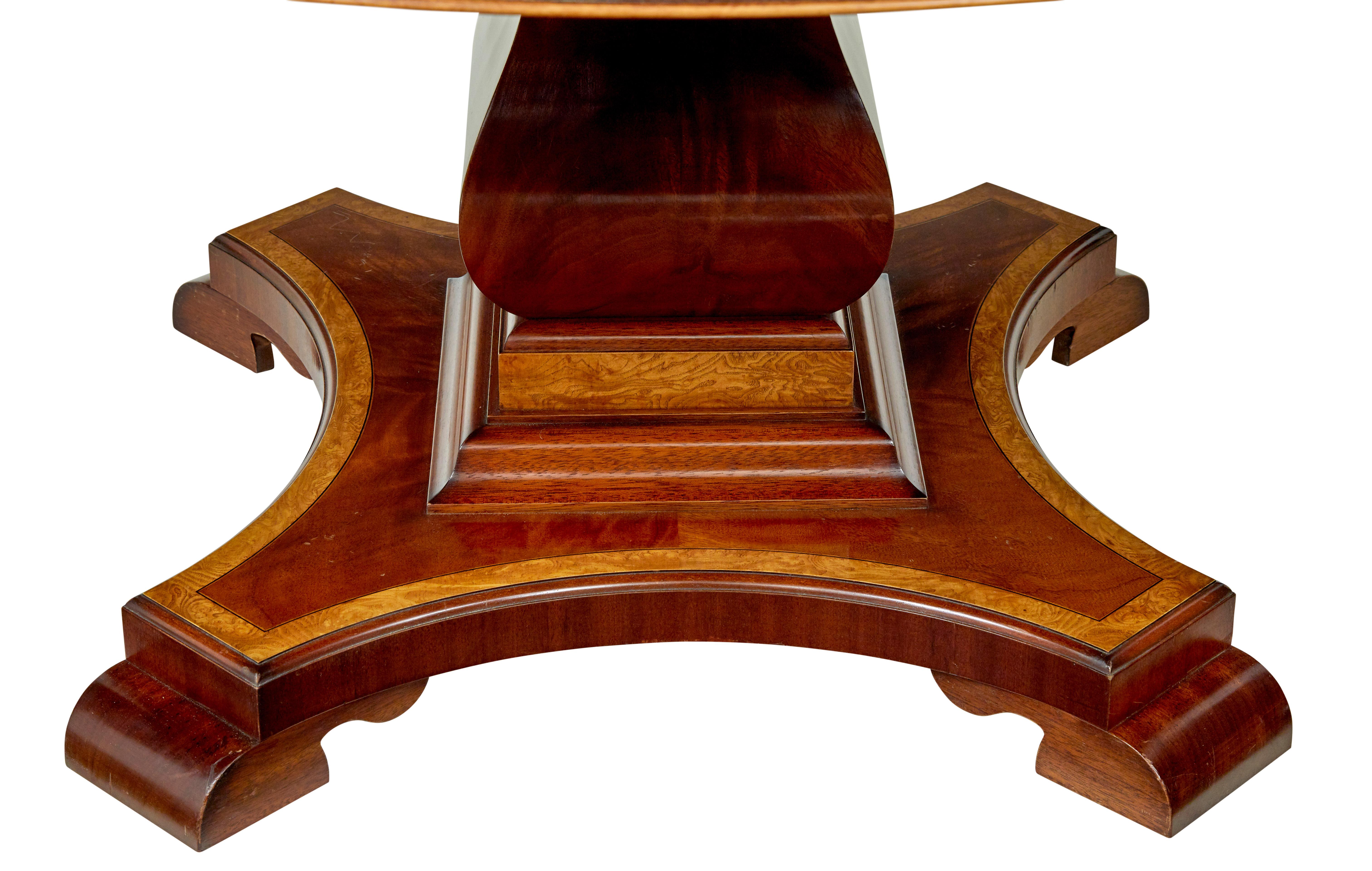 20th Century 7 foot round inlaid jupe extending dining table For Sale