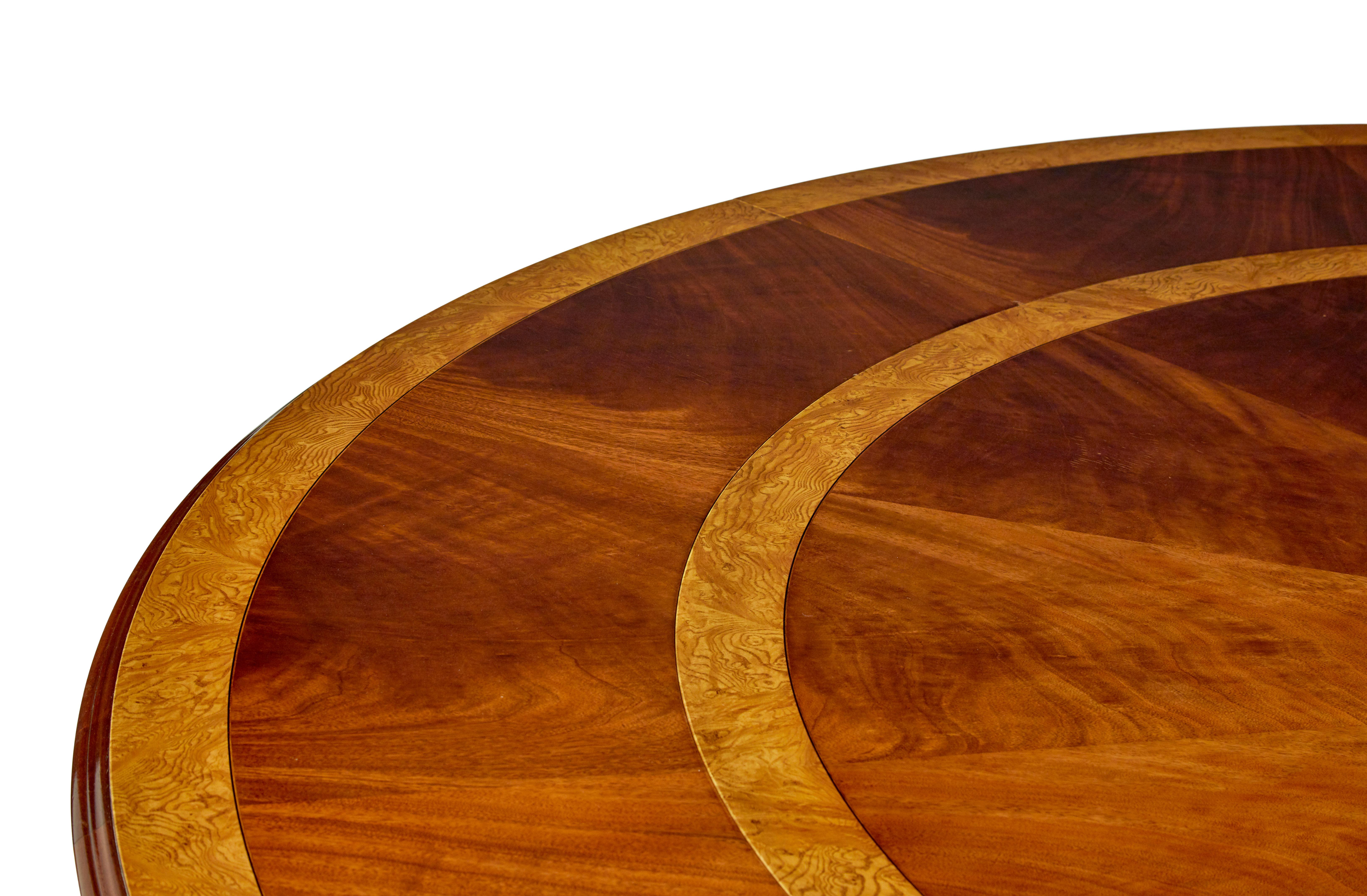 7 foot round inlaid jupe extending dining table For Sale 1