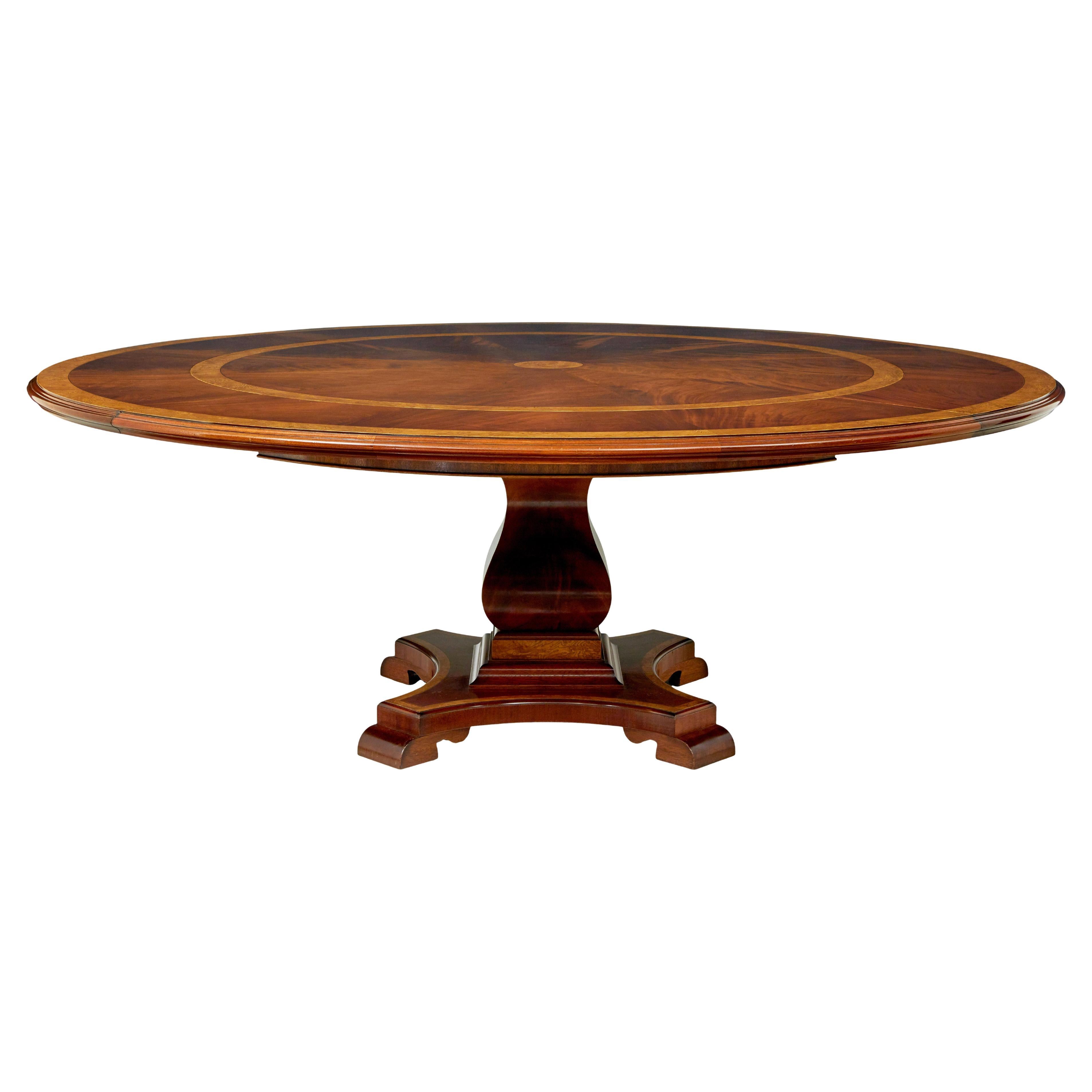 7 foot round inlaid jupe extending dining table For Sale