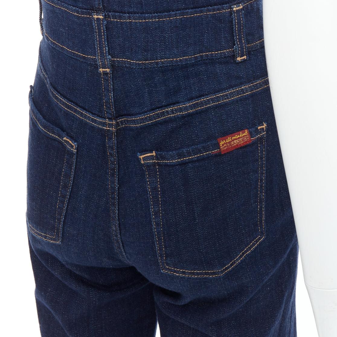 7 FOR ALL MANKIND indigo blue denim wide flare dungaree jumpsuit XS
Reference: CNLE/A00385
Brand: 7 for All Mankind
Material: Cotton, Blend
Color: Blue
Pattern: Solid
Closure: Zip
Made in: Mexico

CONDITION:
Condition: Excellent, this item was