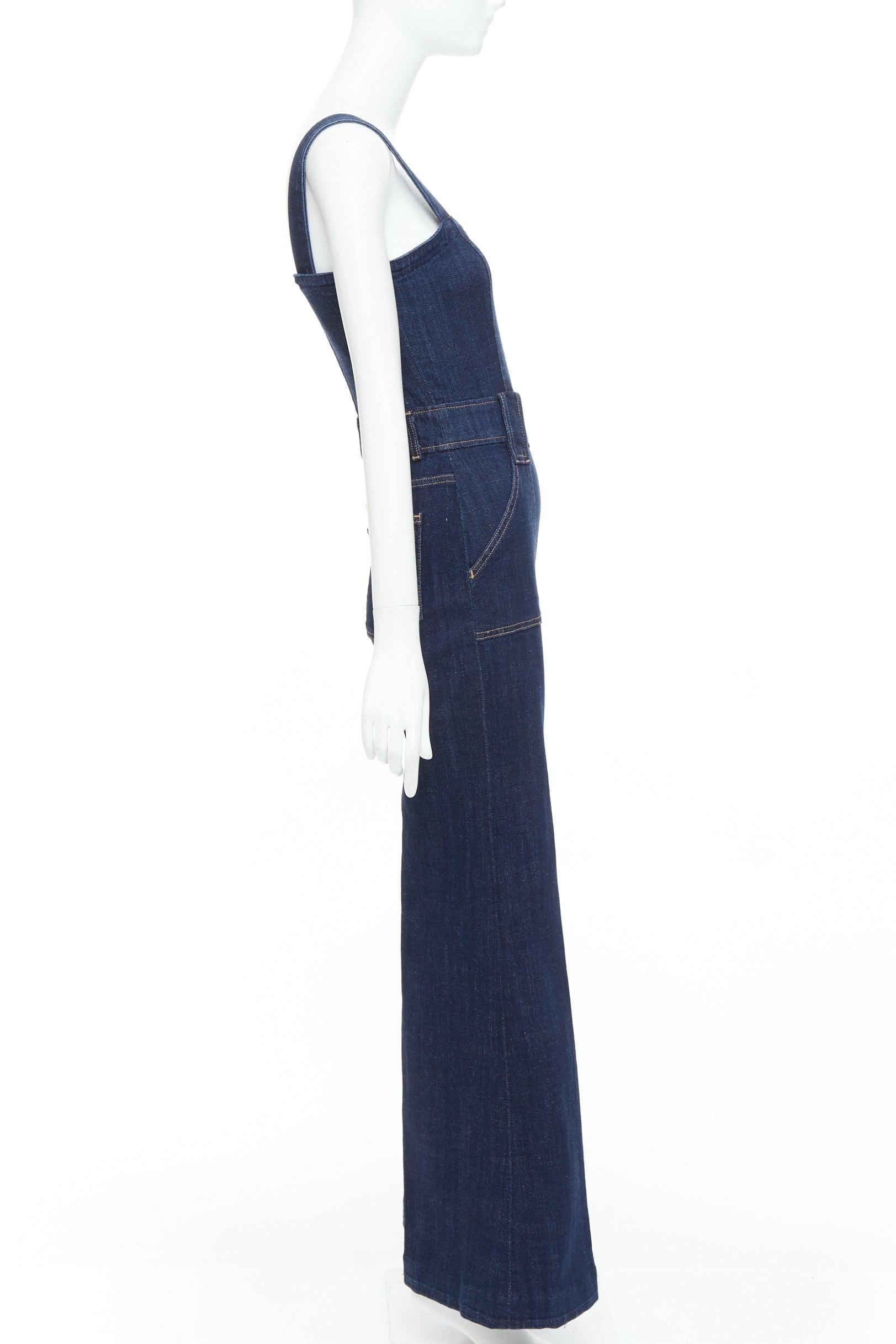 7 FOR ALL MANKIND indigo blue denim wide flare dungaree jumpsuit XS In Excellent Condition For Sale In Hong Kong, NT