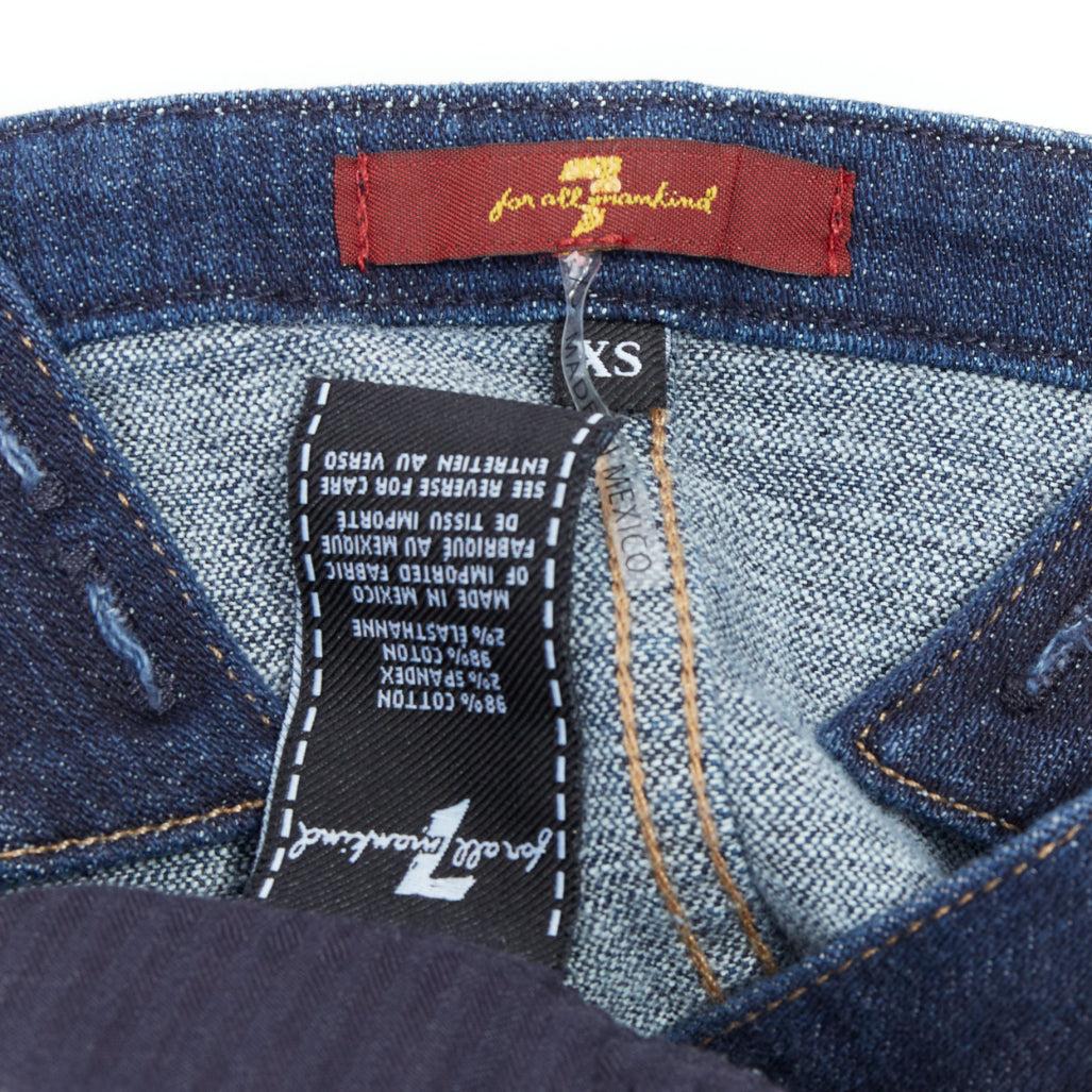 7 FOR ALL MANKIND indigo blue denim wide flare dungaree jumpsuit XS For Sale 3