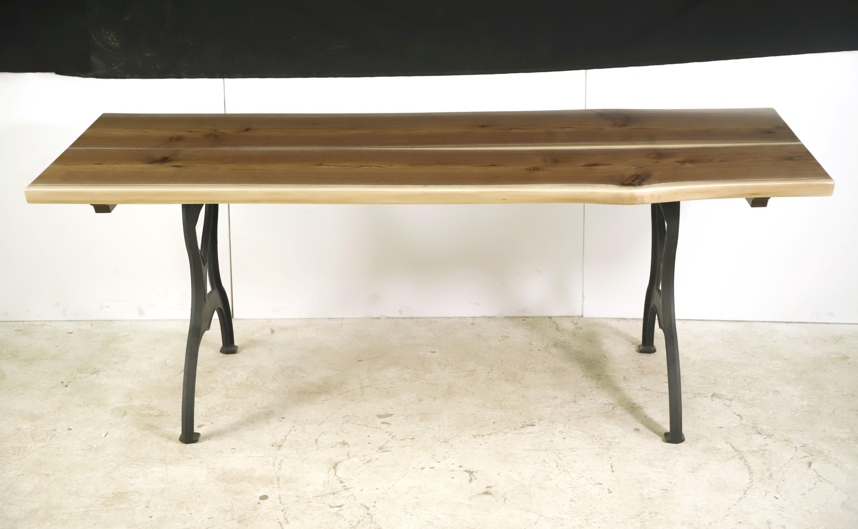 Contemporary 7 ft Live Edge Solid Walnut Brooklyn Legs Dining Table