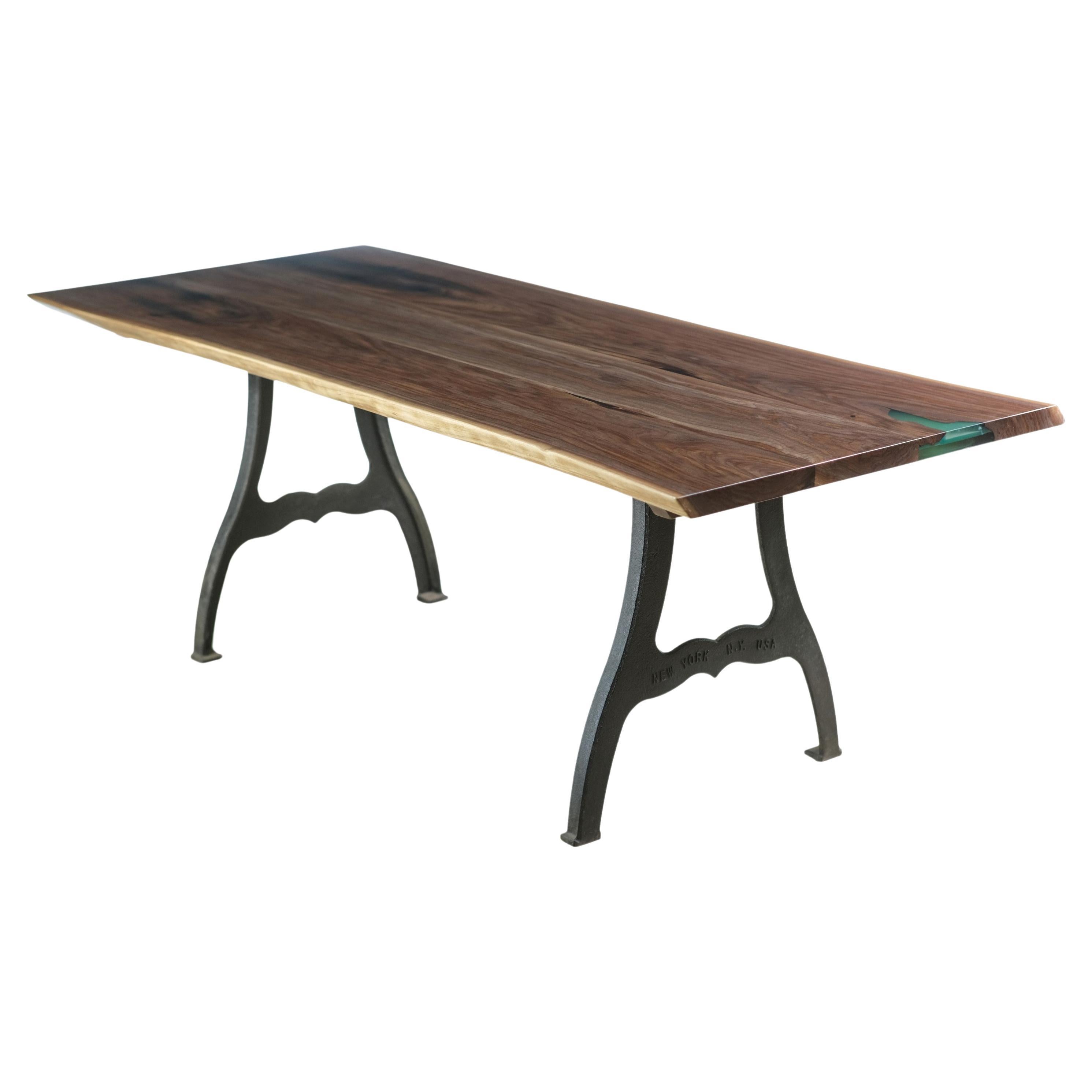 7 ft Live Edge Walnut River New York Legs Dining Table For Sale