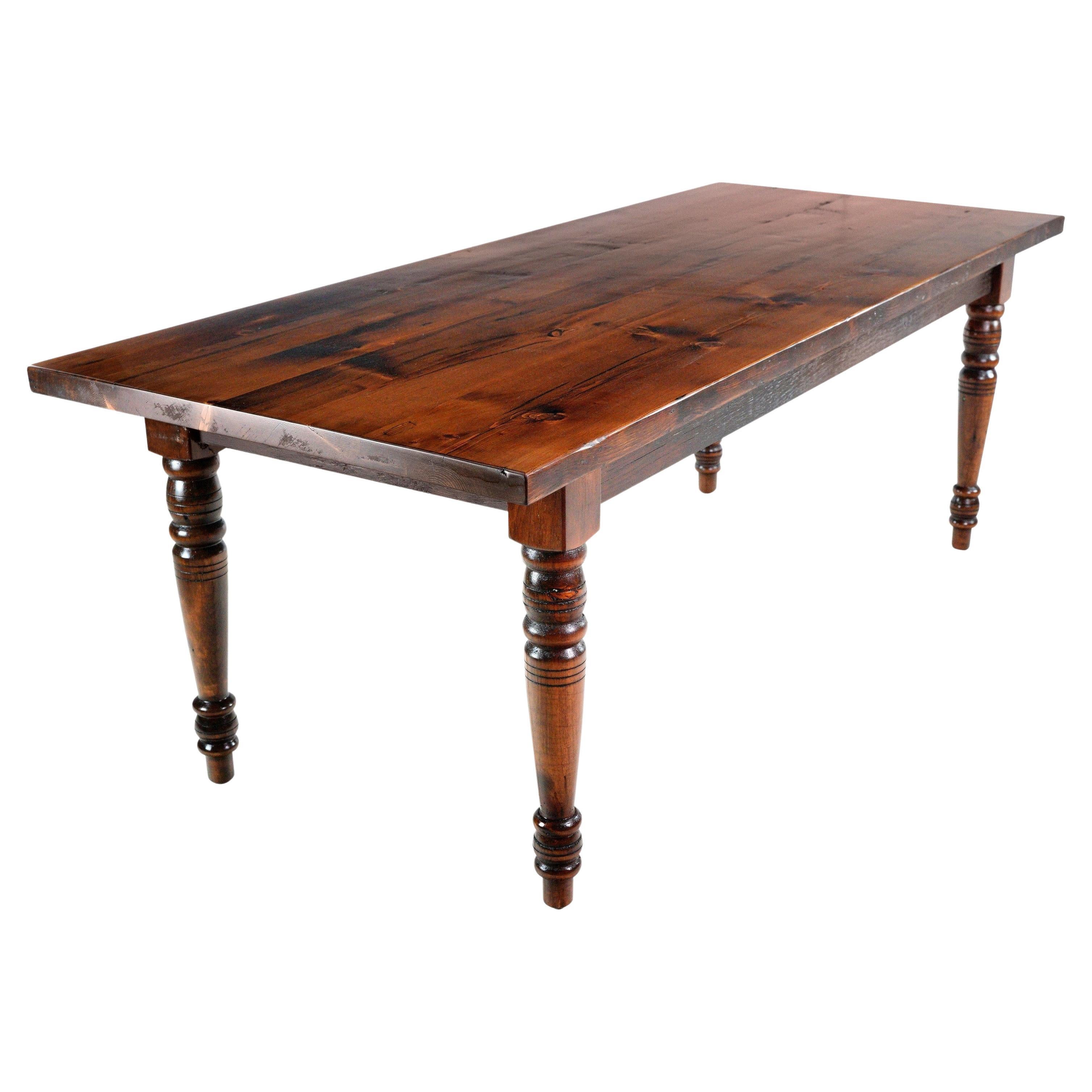 7 ft Pine Turned Legs Dining Harvest Farm Table For Sale at 1stDibs