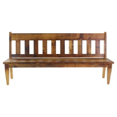 7 Ft Slatted Wood Bench with Reclaimed Pine Beams and Natural Stain