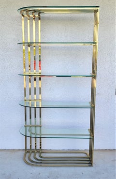 Vintage Baughman Style Sculptural Brass & Glass Étagère
