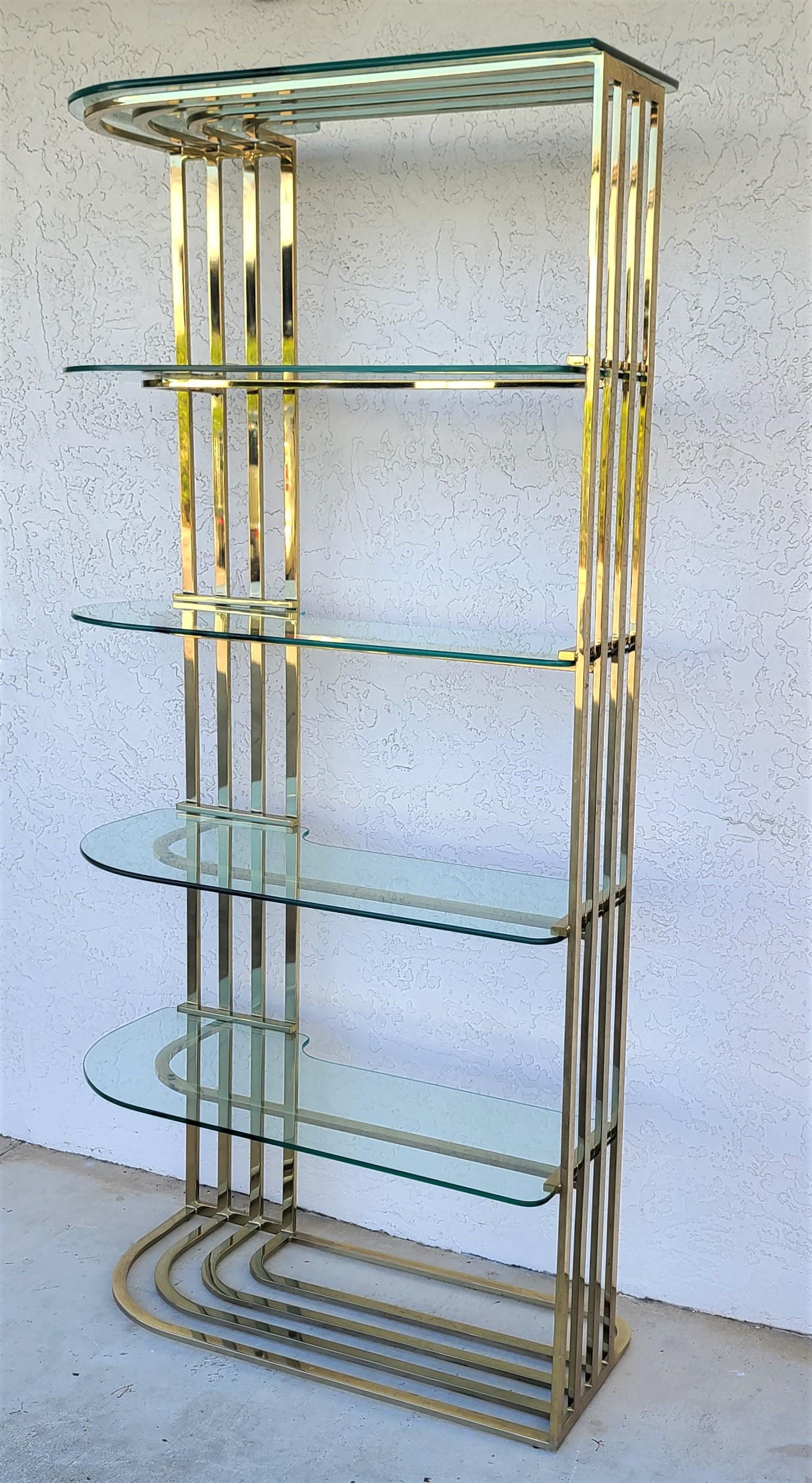 Mid-Century Modern Vintage Baughman Style Sculptural Brass & Glass Étagère 