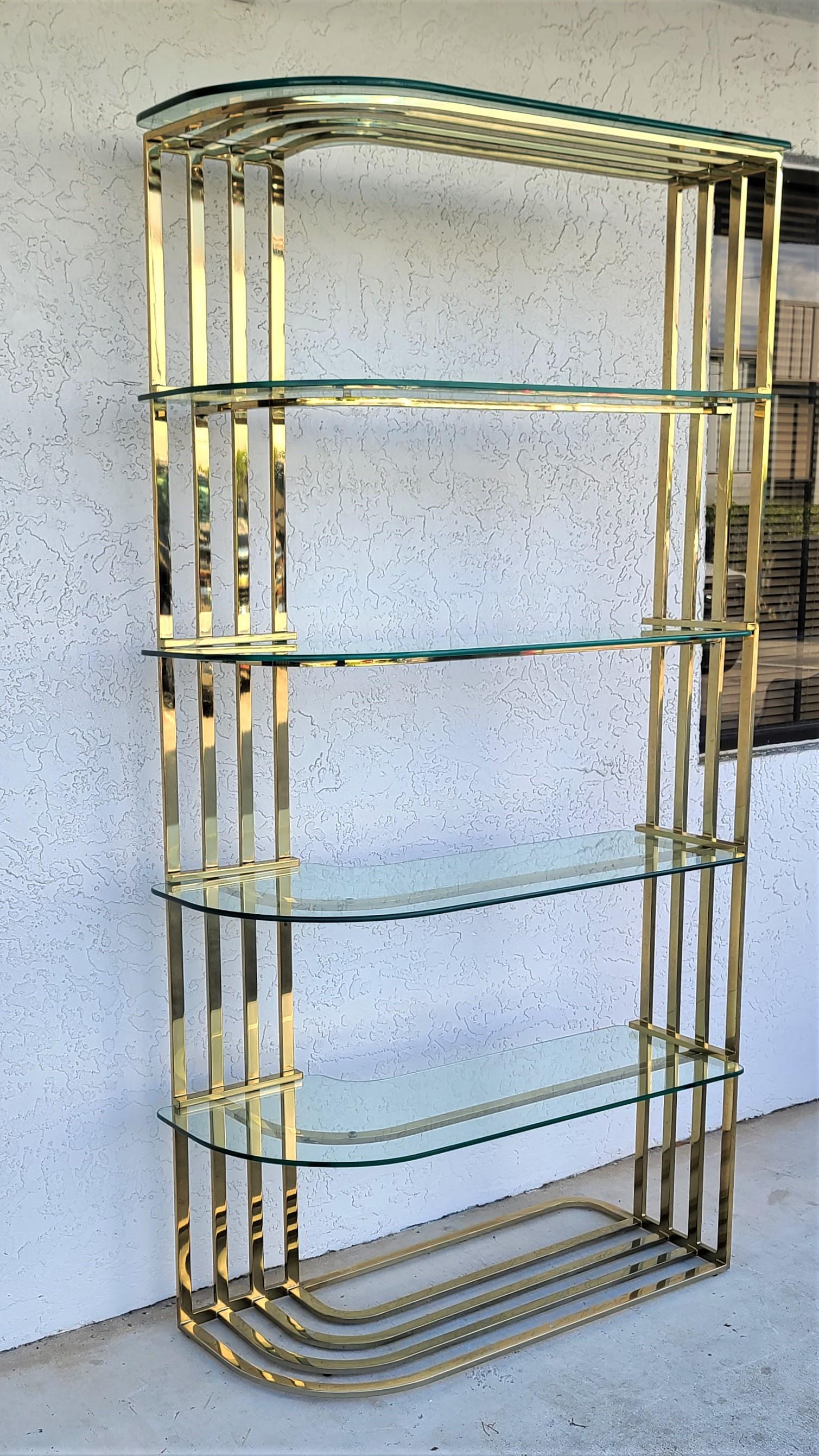 Vintage Baughman Style Sculptural Brass & Glass Étagère  In Good Condition In Lake Worth, FL