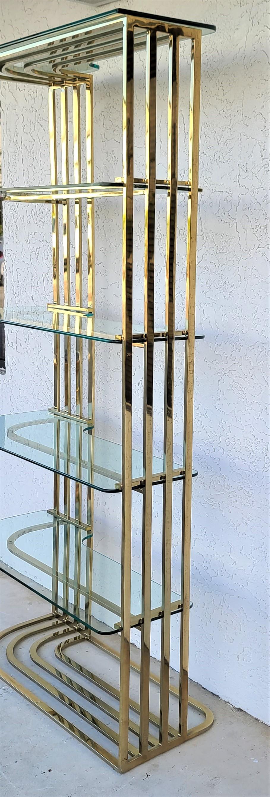 Vintage Baughman Style Sculptural Brass & Glass Étagère  2