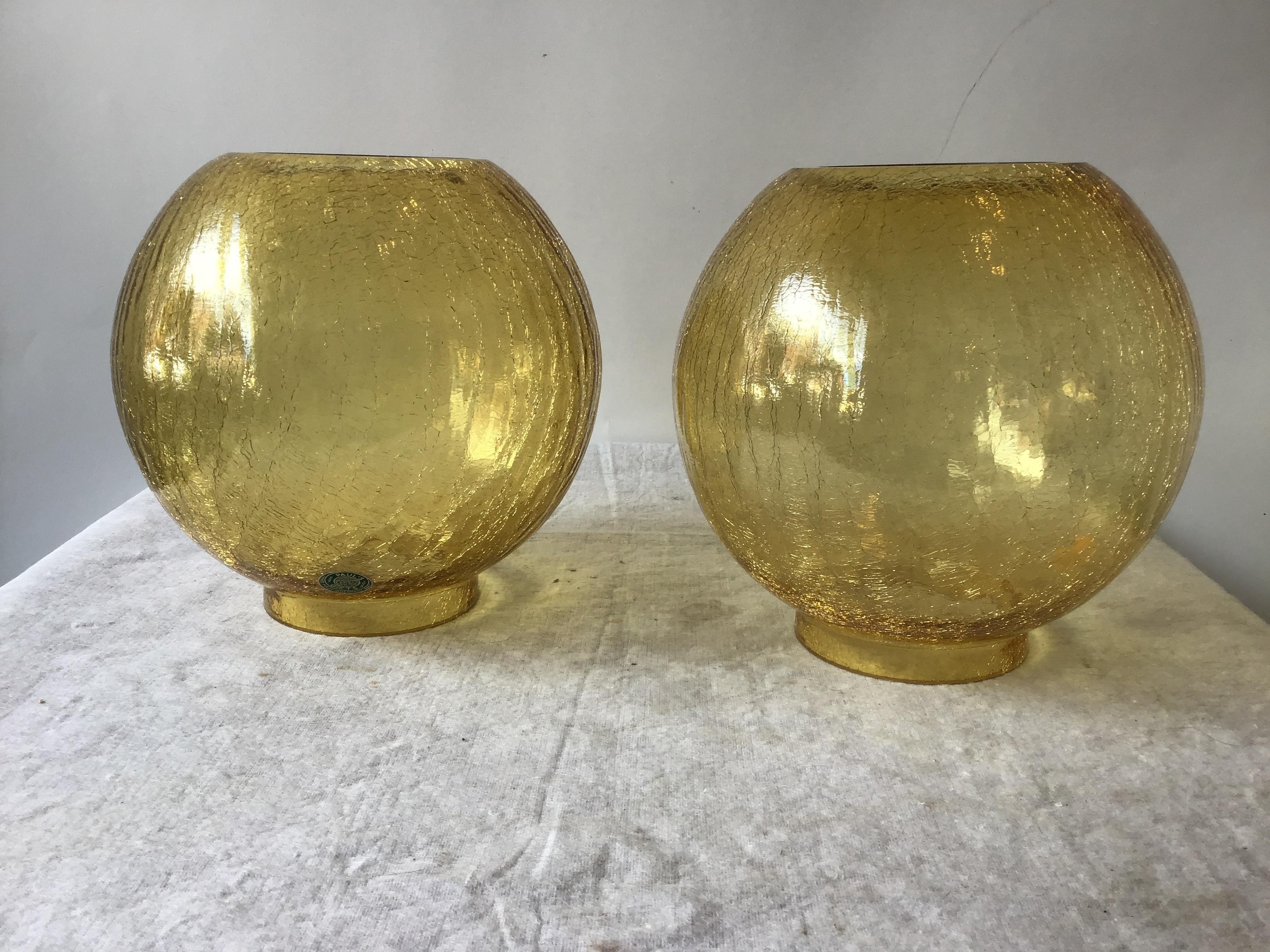 amber crackle glass vase