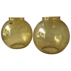 4 German 1960s Amber Crackle Glass Lamp Bases / Flush Mounted Globes