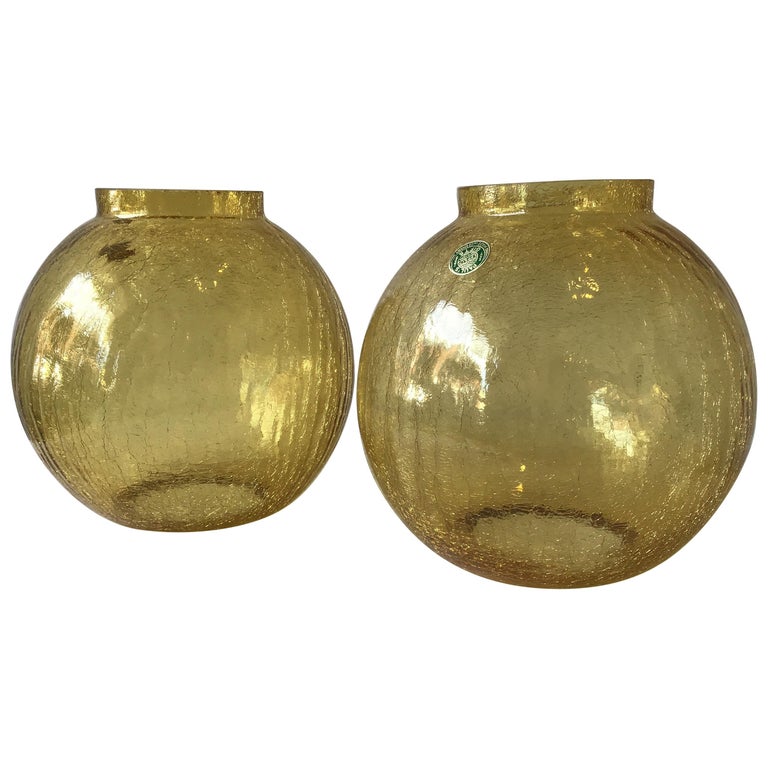7 German 1960s Amber Crackle Glass Lamp Bases Flush Mounted Globes For Sale At 1stdibs