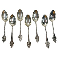 Antique  7 Gorham Sterling Silver Medallion 8.5 inch Tablespoons, Late 19th Century 