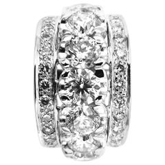 7 Graduated Diamonds Sandwiched by 2 Rows Diamond Gold Engagement Wedding Ring