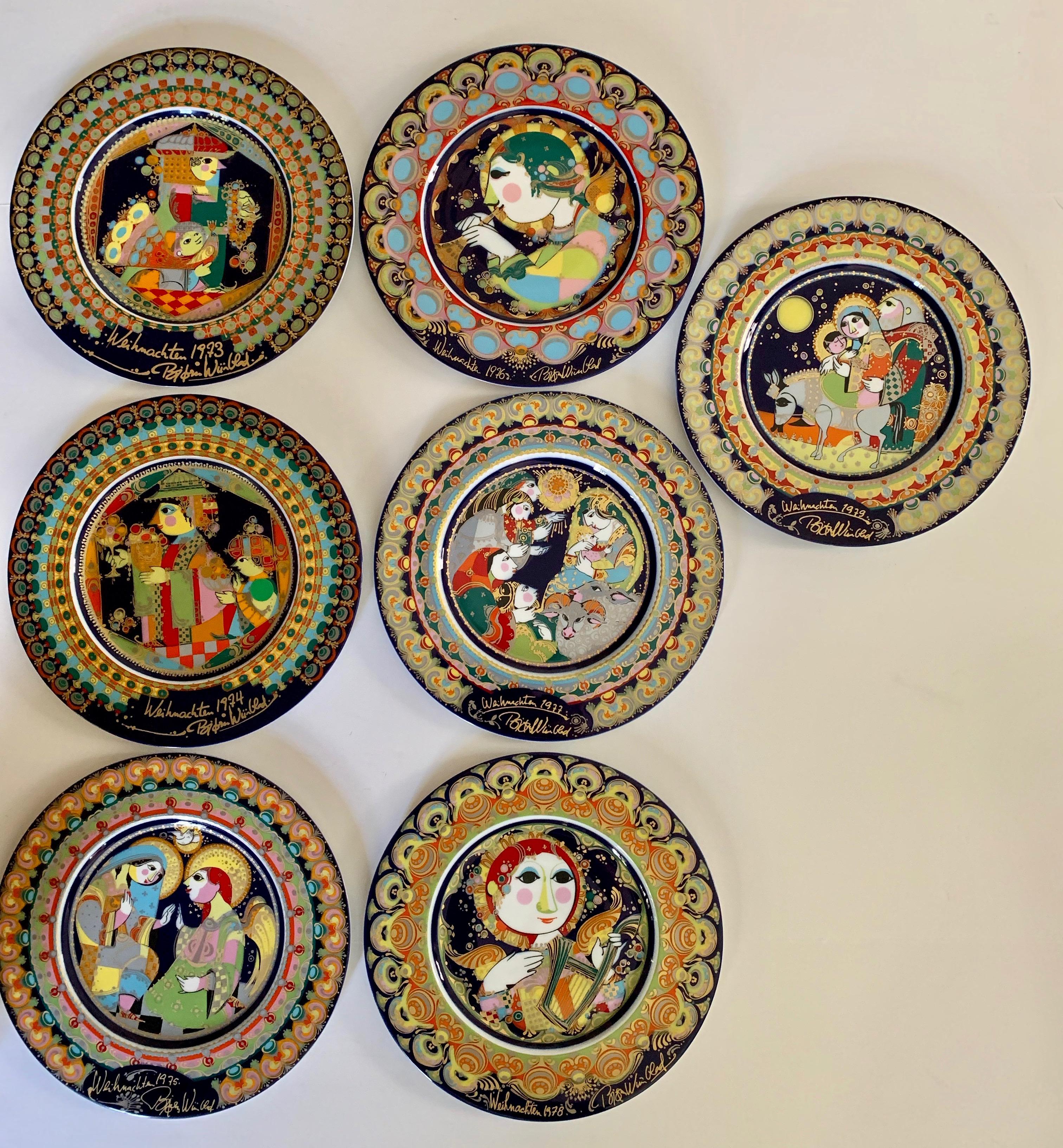 Porcelain 7 Hand Painted and Signed Bjorn Wiinblad Rosenthal Plates