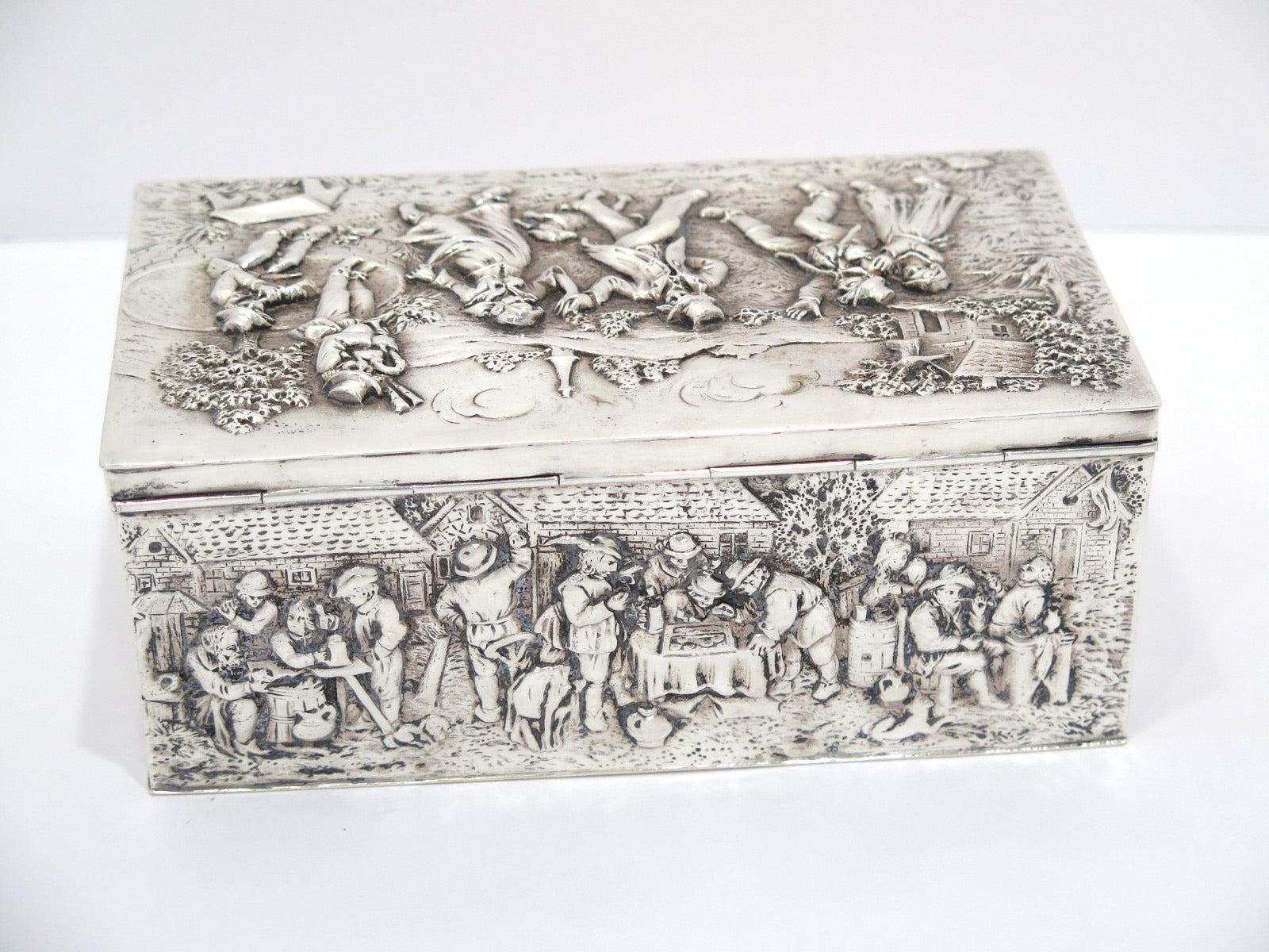 7 in - European Silver Antique German Dancing Scene Box For Sale 2