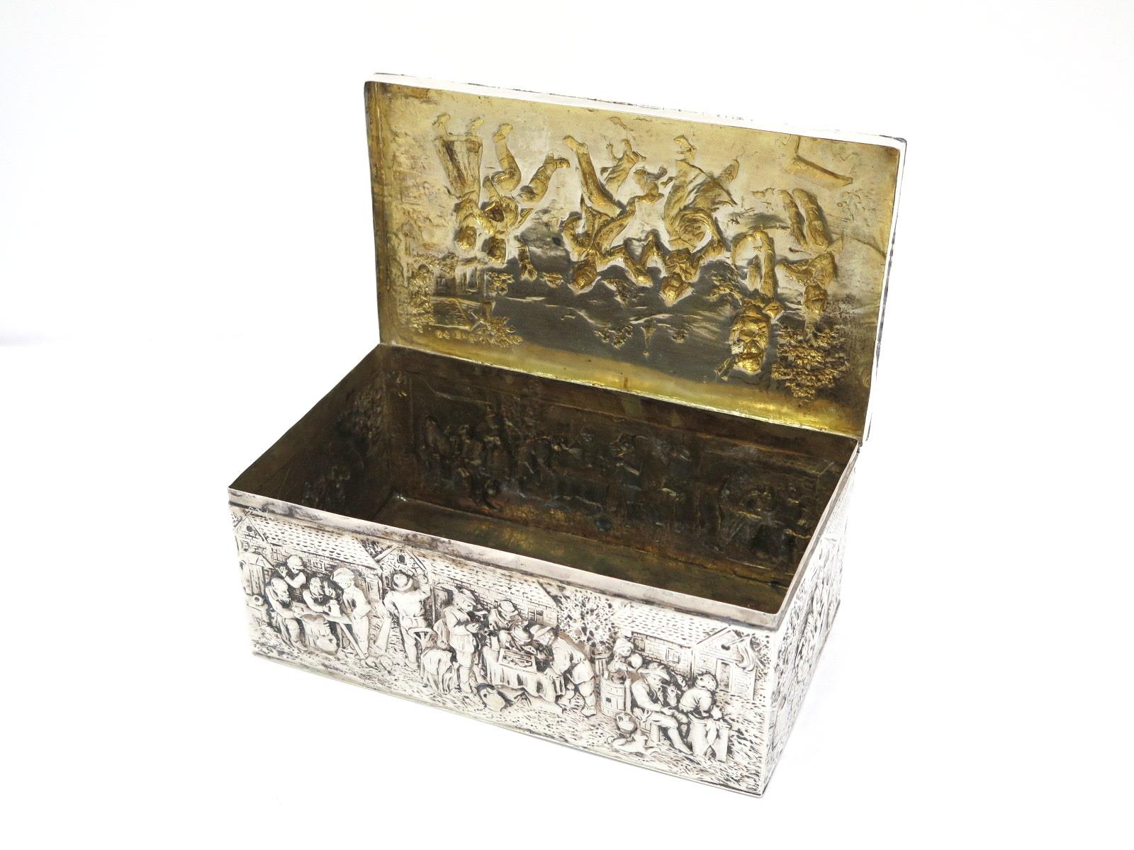 7 in - European Silver Antique German Dancing Scene Box For Sale 3