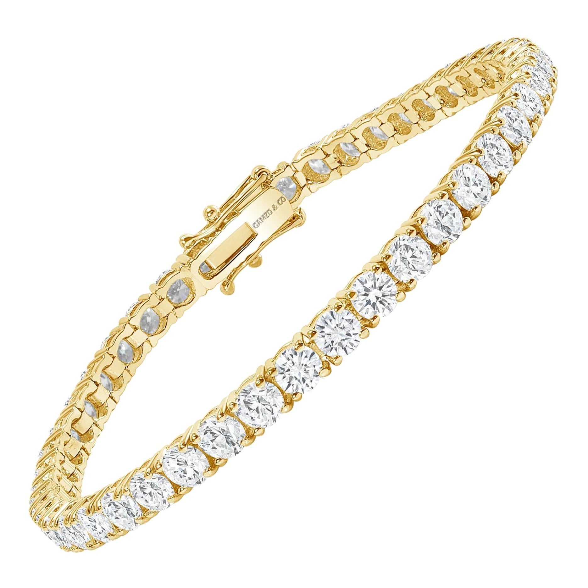 14K Yellow Gold 9 Carat Round Diamond Tennis Bracelet For Sale