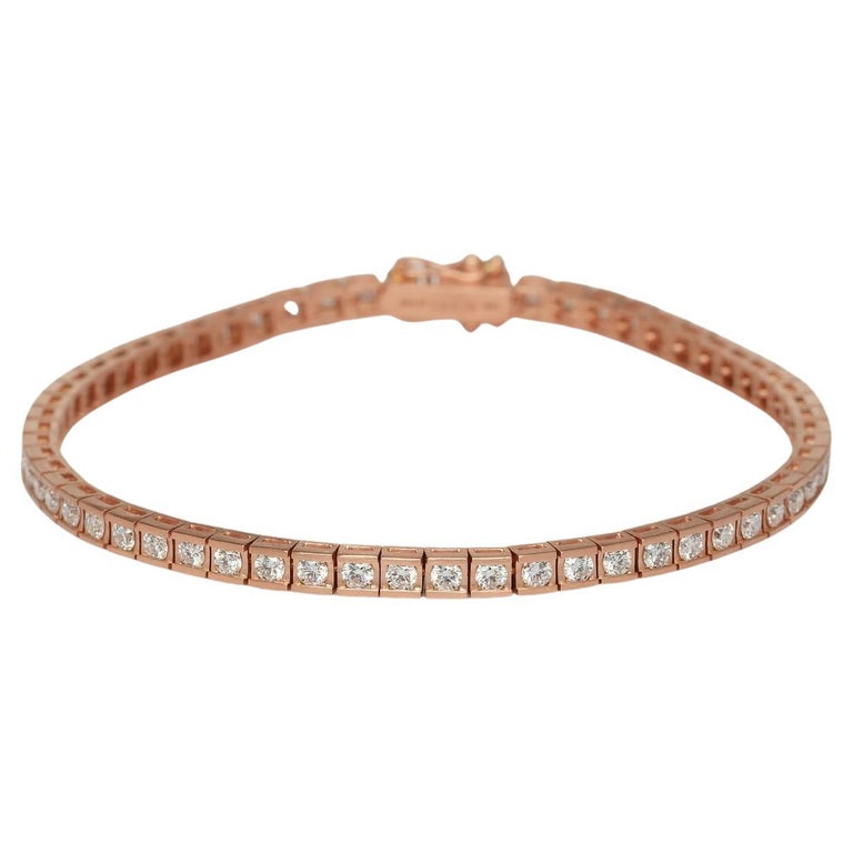Thick Diamond Tennis Bracelet Gold Rose with Natural Diamonds 3 Carats