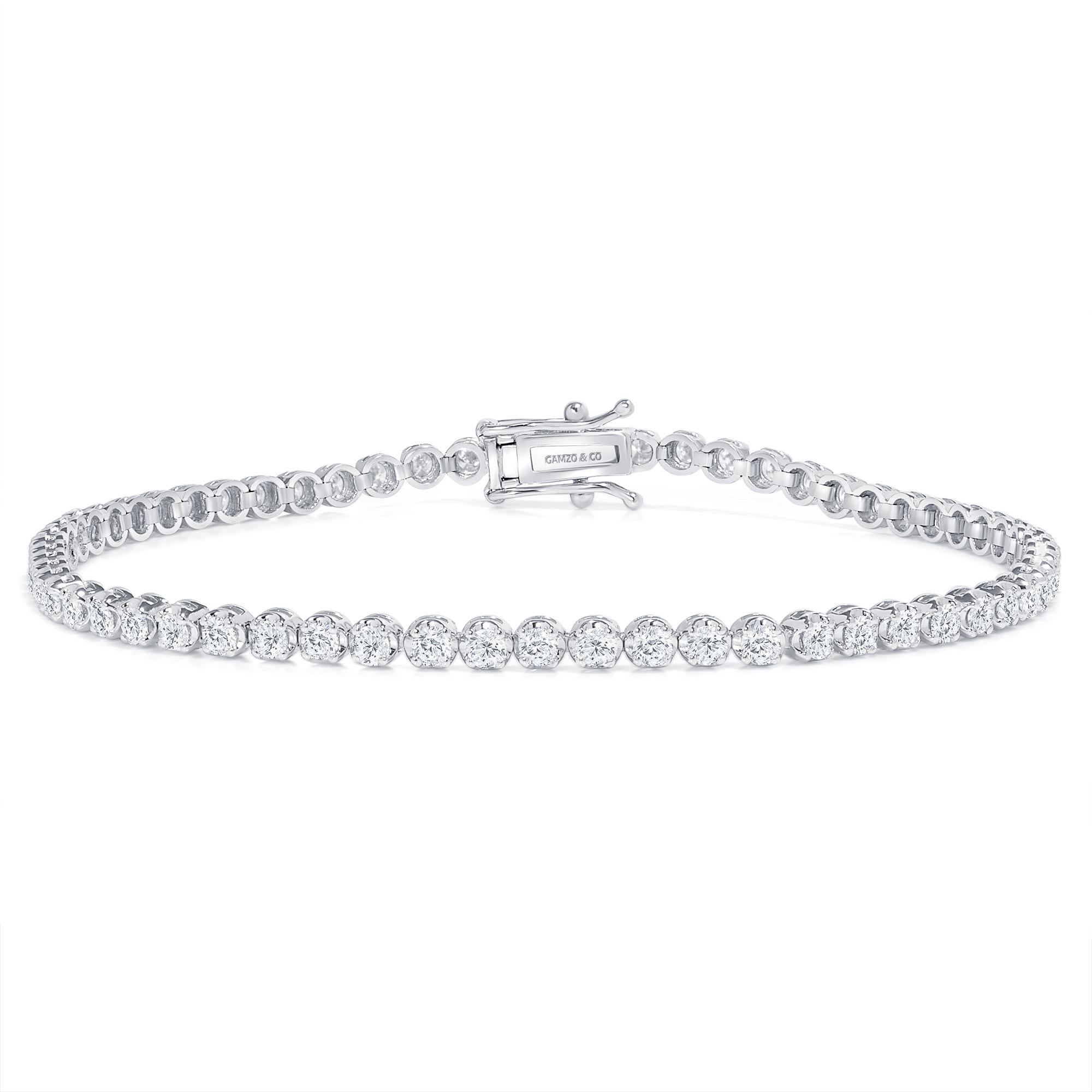 Women's or Men's 14k White Gold 3 Carat Round Diamond Illusion Setting Tennis Bracelet For Sale