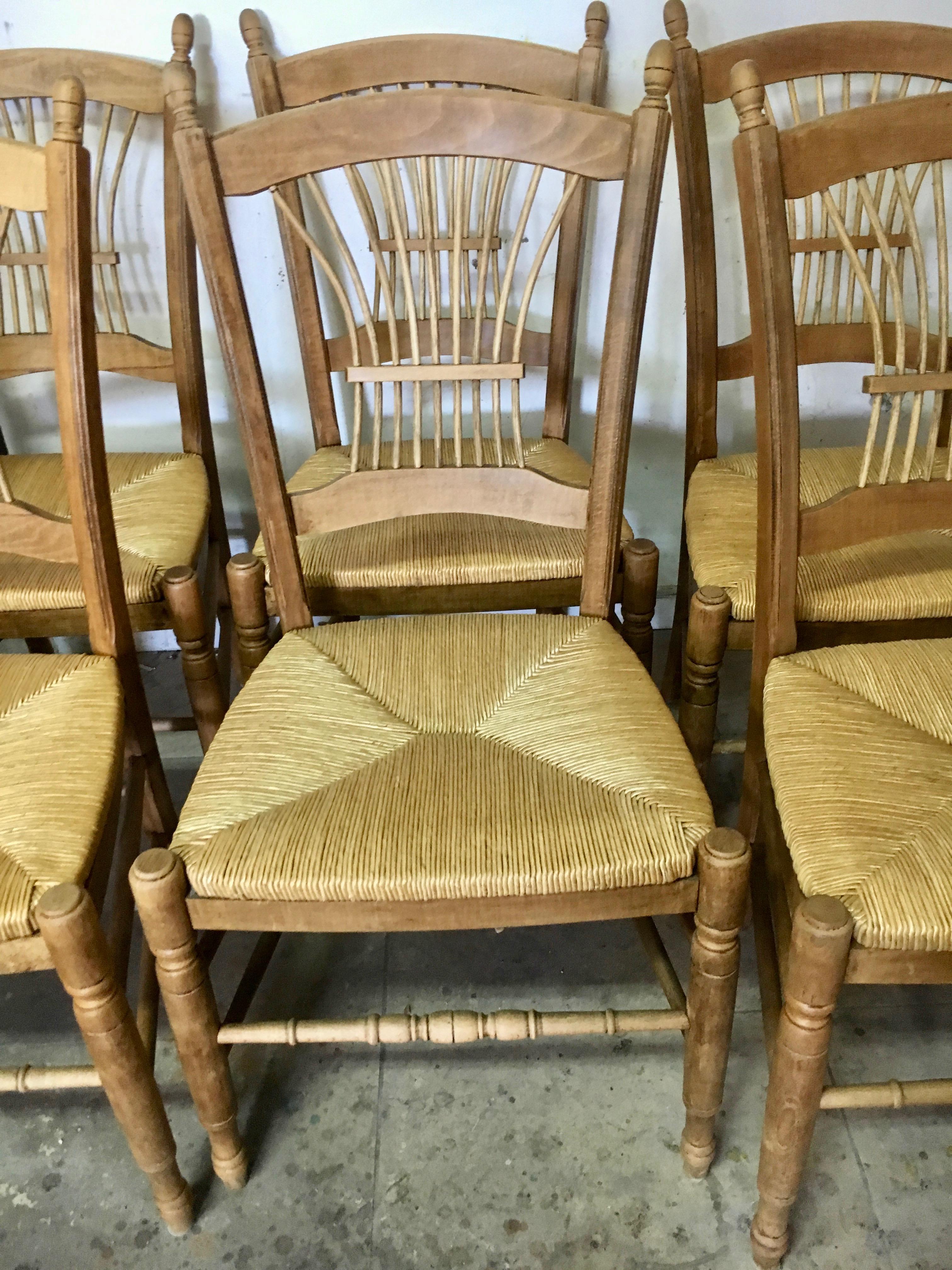 7 Italian Maple Chairs with Rush Seats In Good Condition In Los Angeles, CA