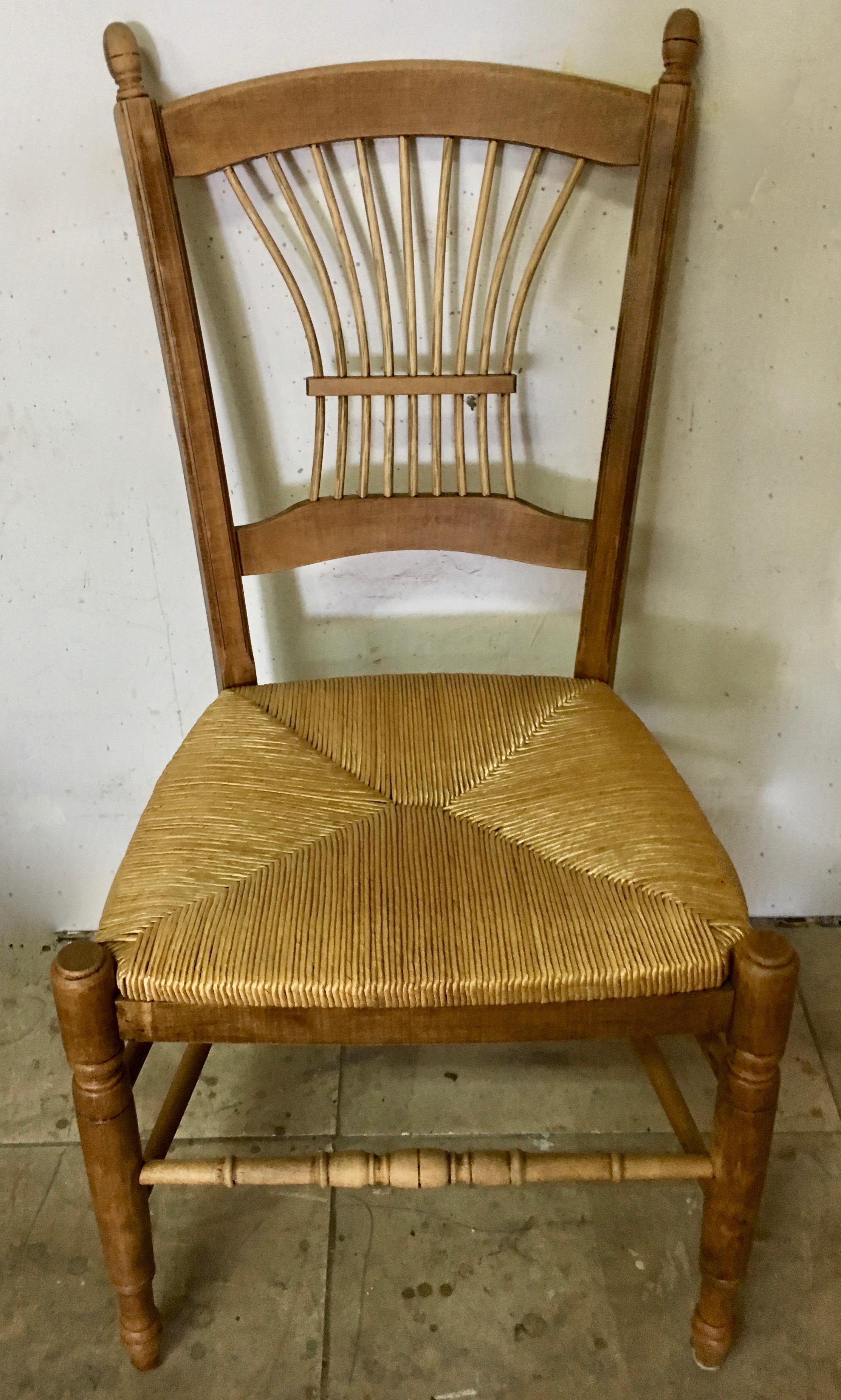 7 Italian Maple Chairs with Rush Seats 1