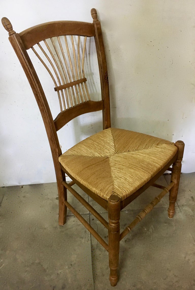 7 Italian Maple Chairs with Rush Seats at 1stDibs