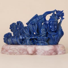 7 Kgs Lord Shiva Sculpture Natural Blue Quartz Dumortierite Rose Quartz Base