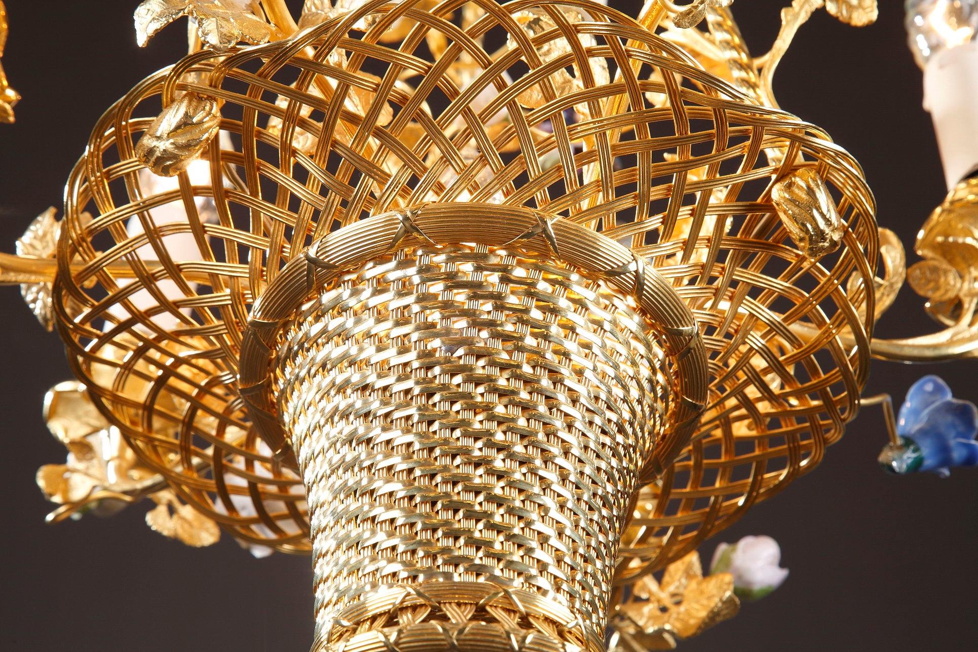 7-Light Basket-Shaped Chandelier In Good Condition In Paris, FR