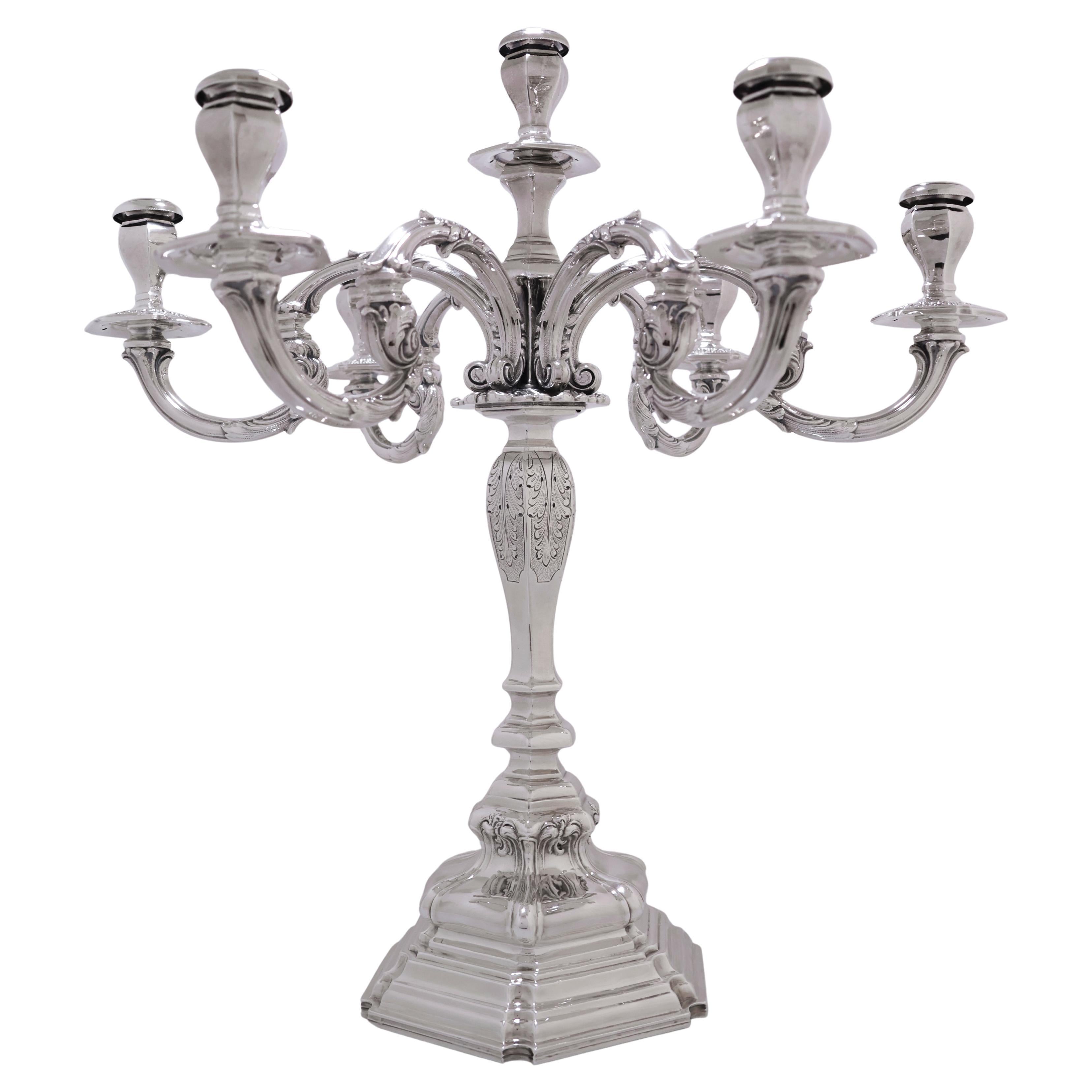 Candelabro a 7 luci in argento massiccio 925 di PRIA & SARI, Italia (1900) in vendita