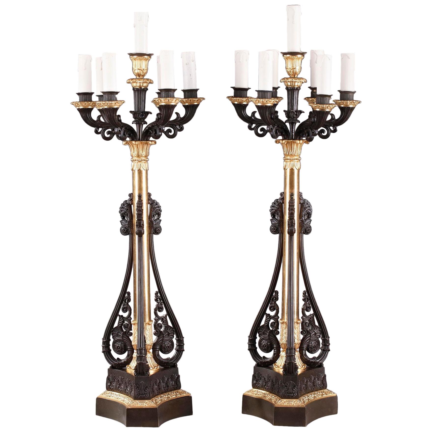 1920's WOOD CARVED ELECTRIC CANDELABRAS red faced cherubs at 1stDibs