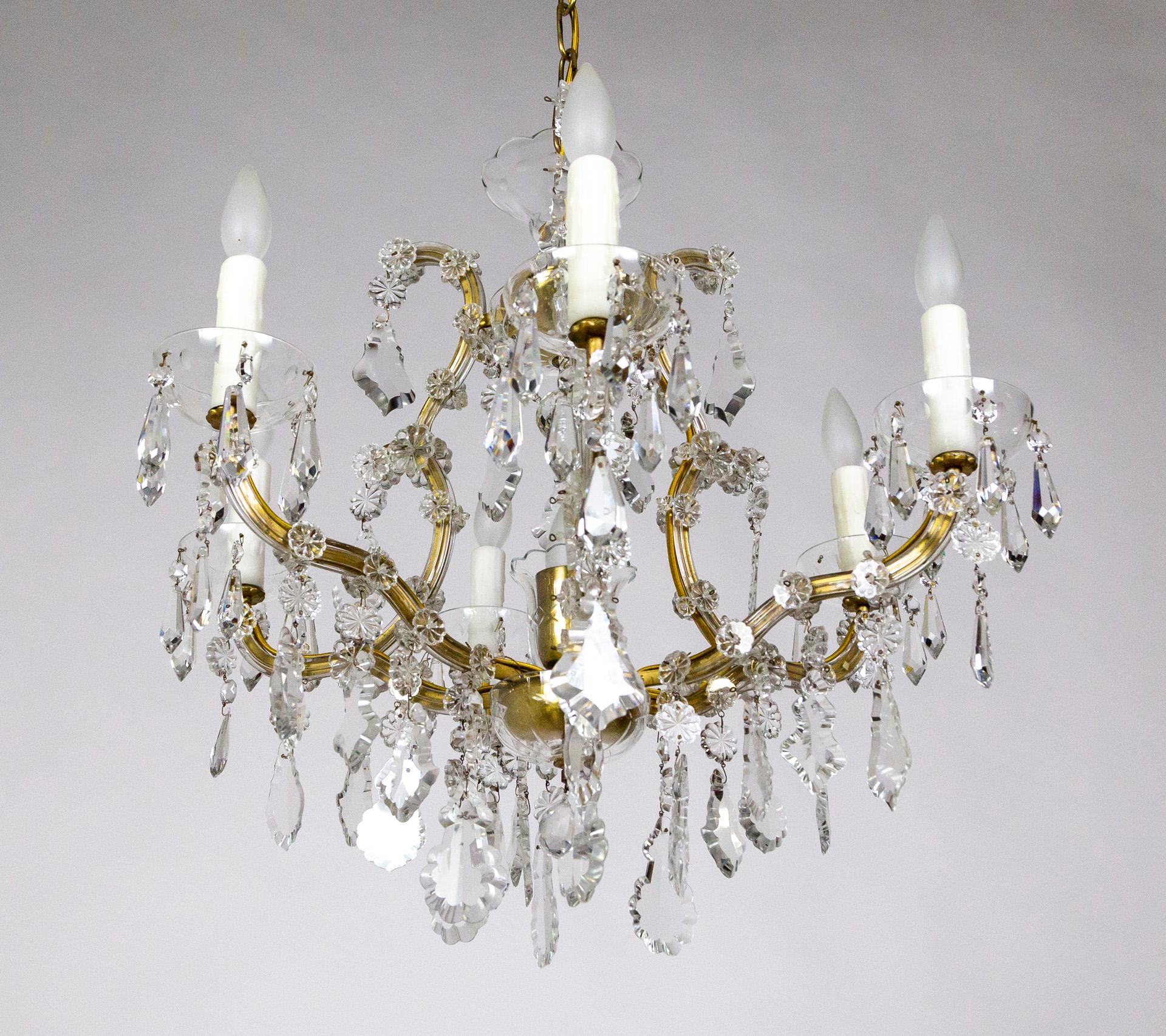 7-Light Multi-Crystal Maria Theresa Chandelier For Sale 9