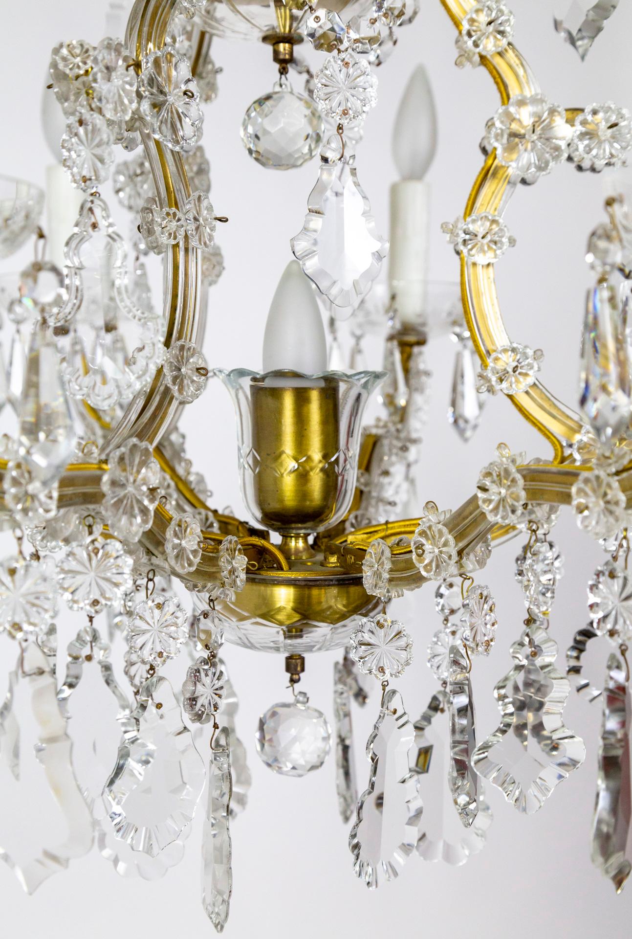 Brass 7-Light Multi-Crystal Maria Theresa Chandelier For Sale