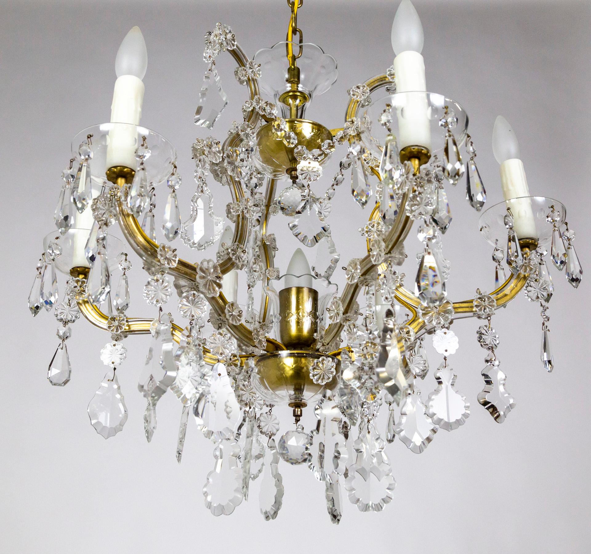 7-Light Multi-Crystal Maria Theresa Chandelier For Sale 2
