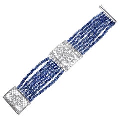 Vintage 7 Line Sapphire Beads Bracelet with Diamond Clasp and Spacer