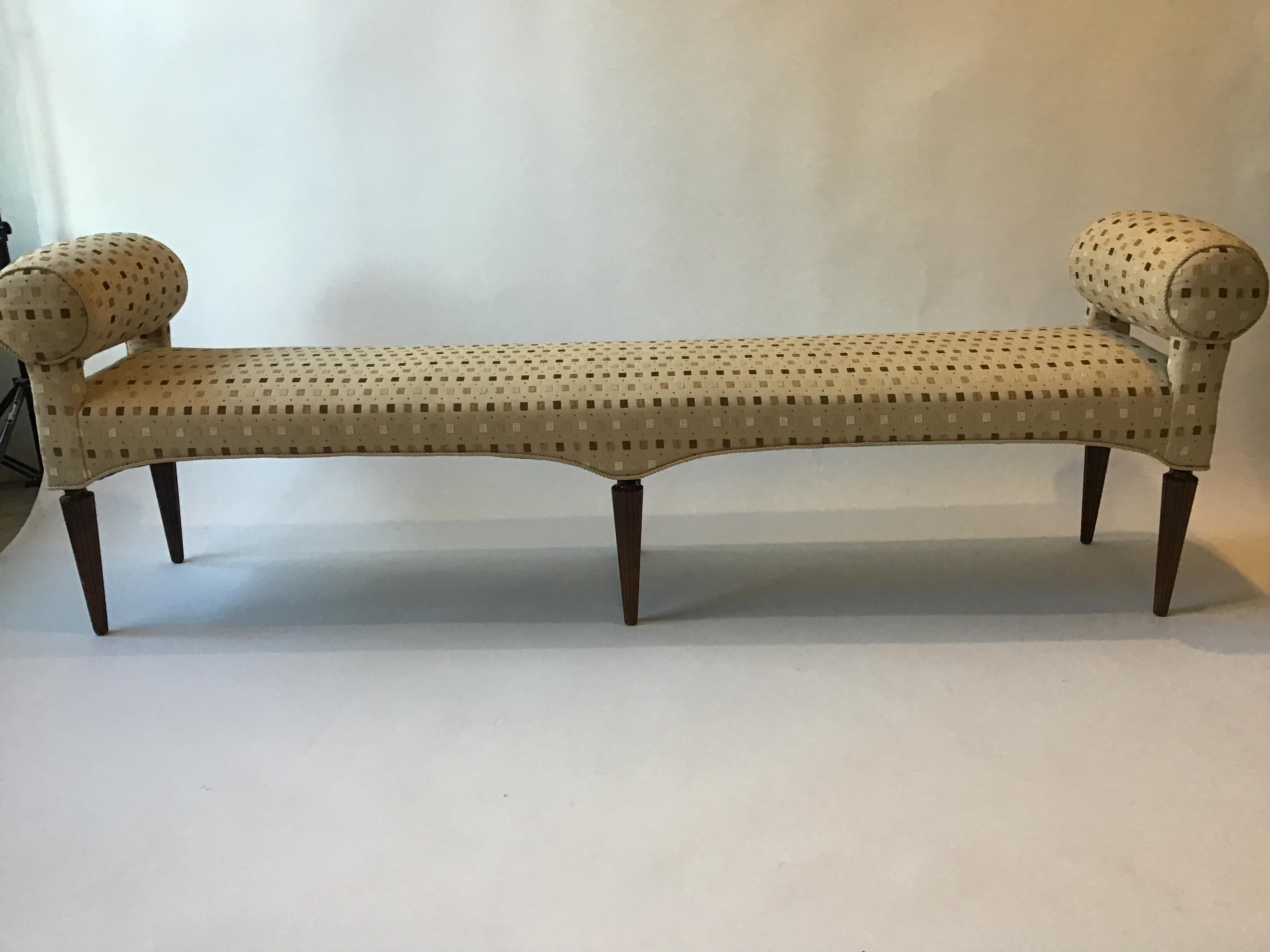 LONG Upholstered Rolled Arm Bench In Good Condition In Tarrytown, NY