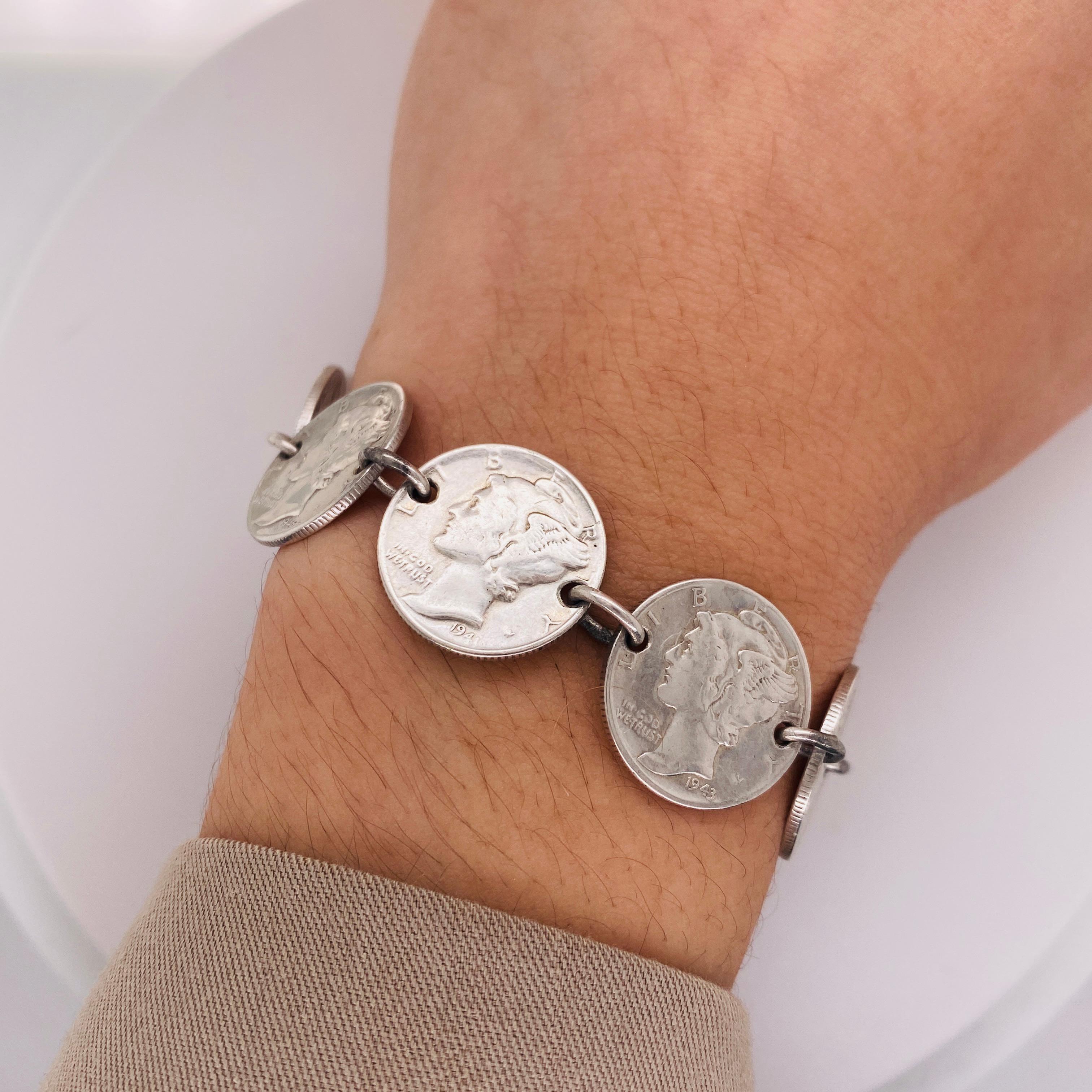 7 Mercury Dimes Toggle-Armband 6,5 Zoll mit Sterlingsilberschliff im Zustand „Neu“ in Austin, TX