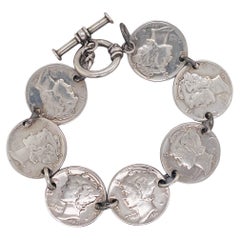 7 Mercury Dimes Toggle Bracelet Sterling Silver Cute Bracelet