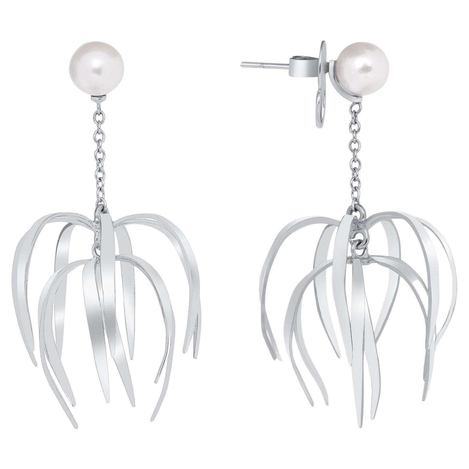 7 Millimeter Matching South Sea Pearl White Gold Chandelier Earrings For Sale