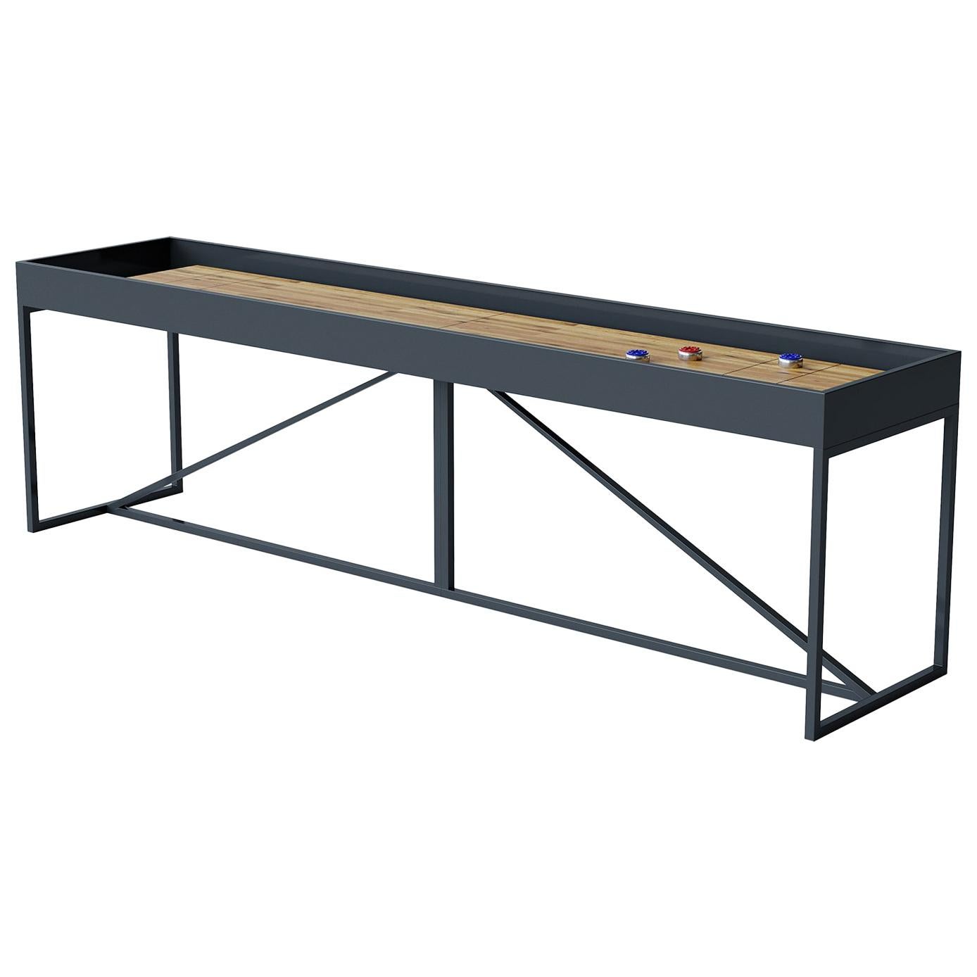 7' Moderner „The Break“ Shuffleboard-Tisch aus Eiche mit spielender Oberfläche und Metallrahmen