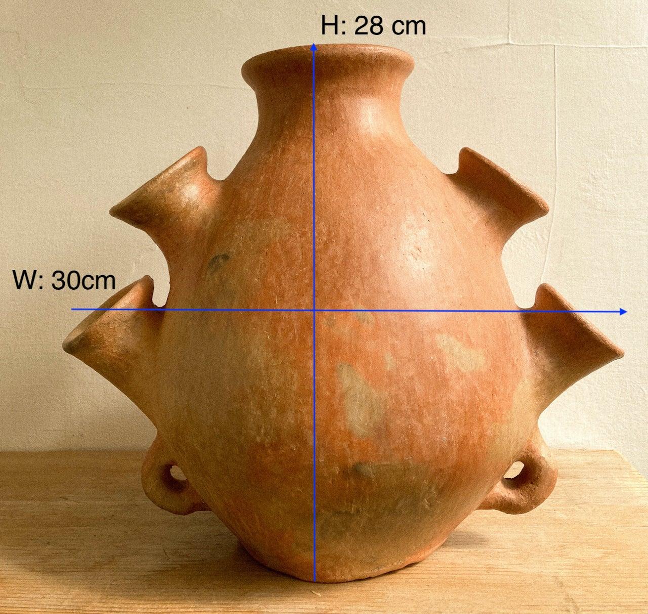 Hand-Crafted 7 Mouth Rustic Mexican Ceramic Pottery Vessel Handmade Oaxaca Terracotta